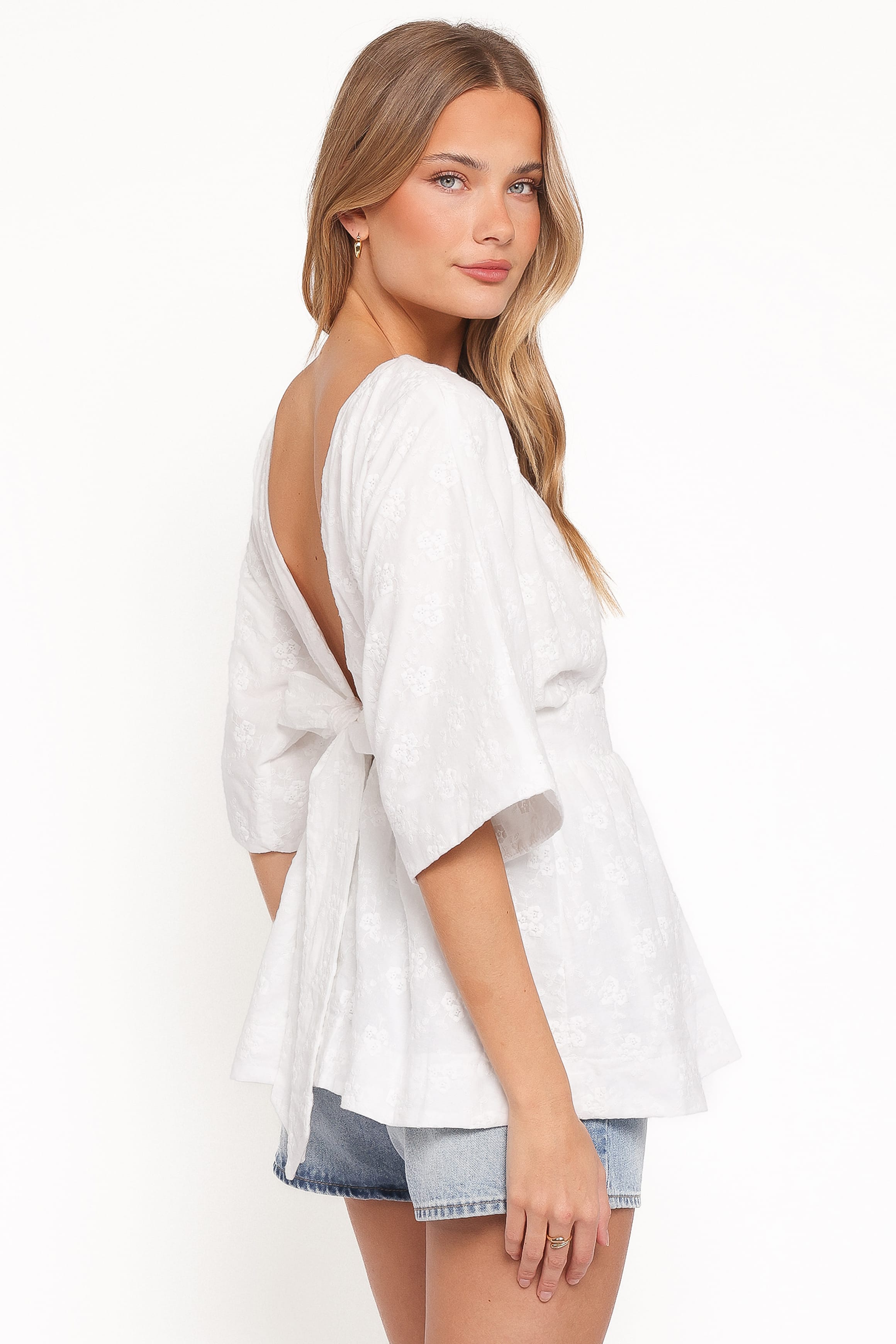 TOPS Camila Open Back Top - White Embroidery