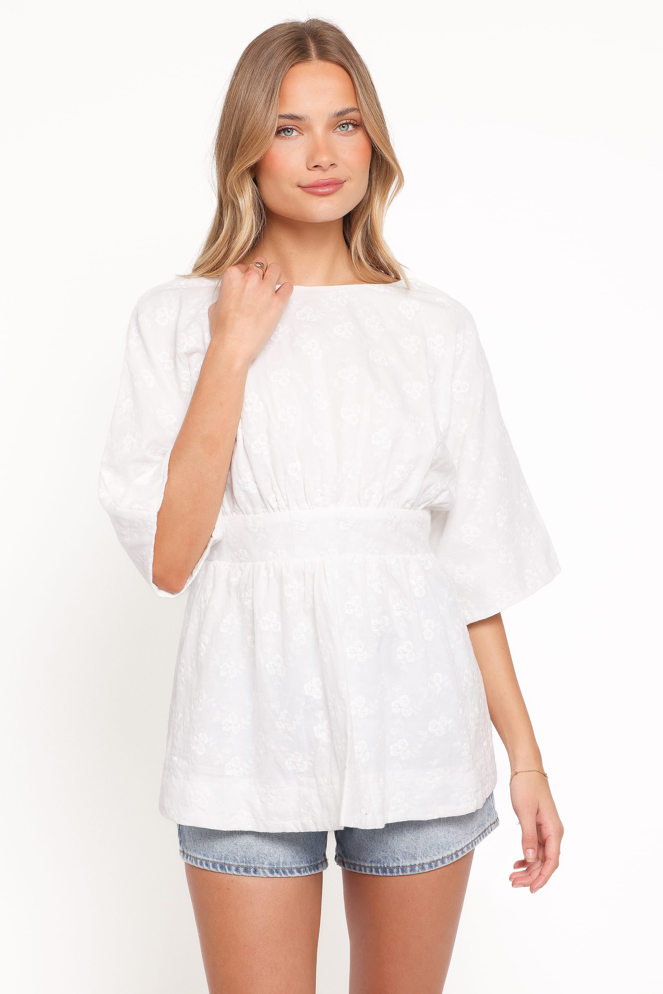 TOPS Camila Open Back Top - White Embroidery
