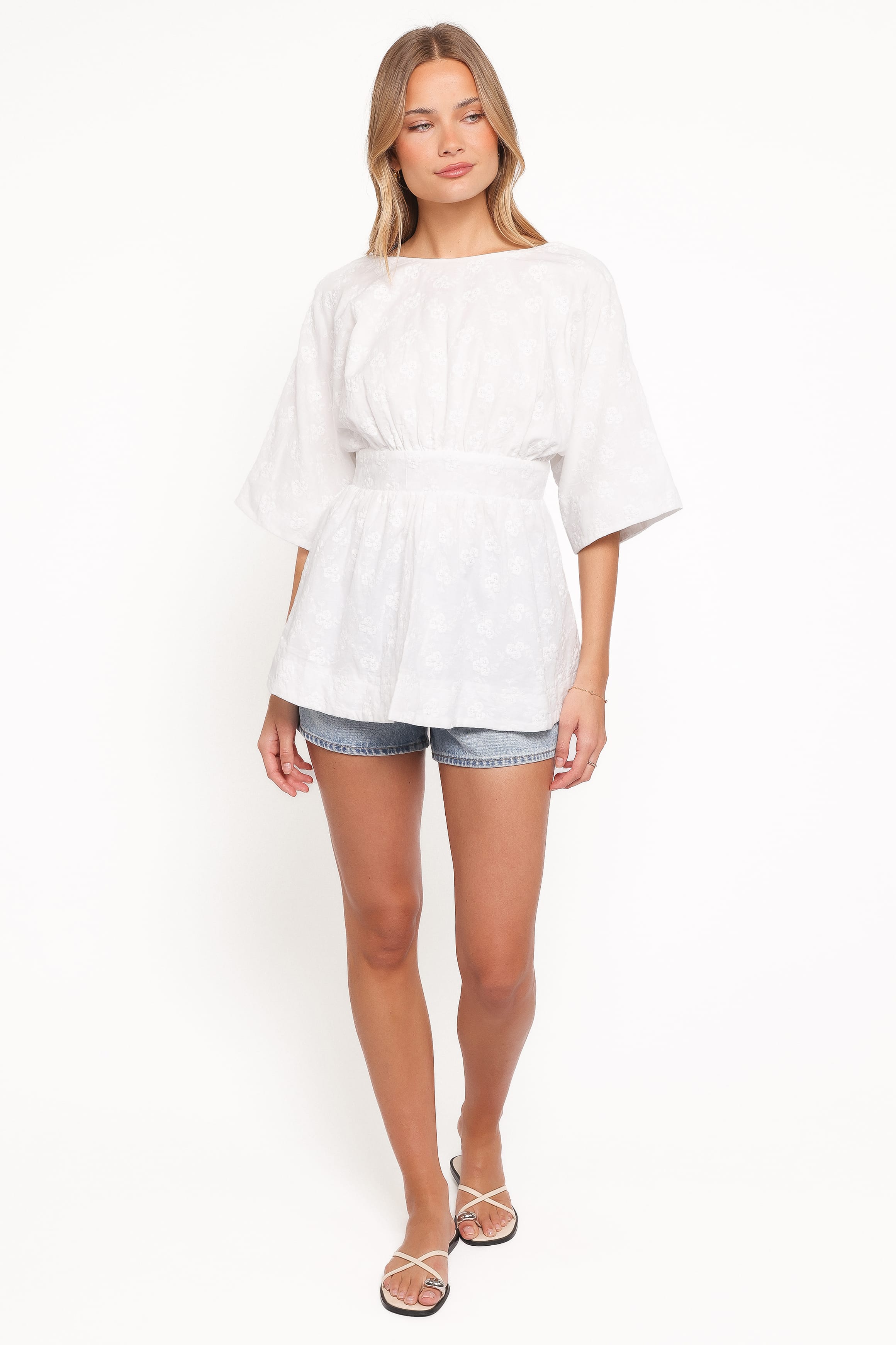 TOPS Camila Open Back Top - White Embroidery