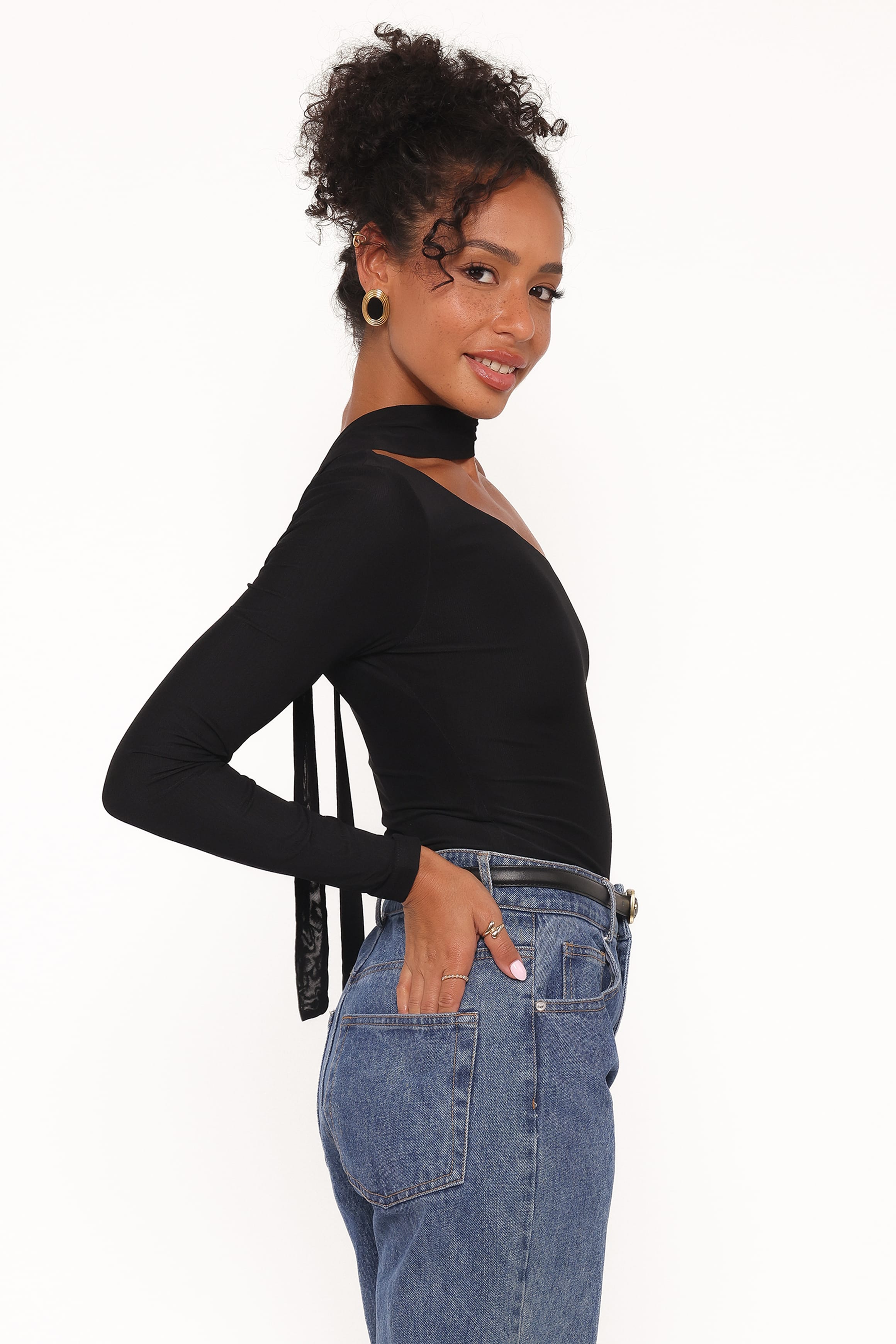 TOPS Carlie Mesh One Shoulder Top - Black