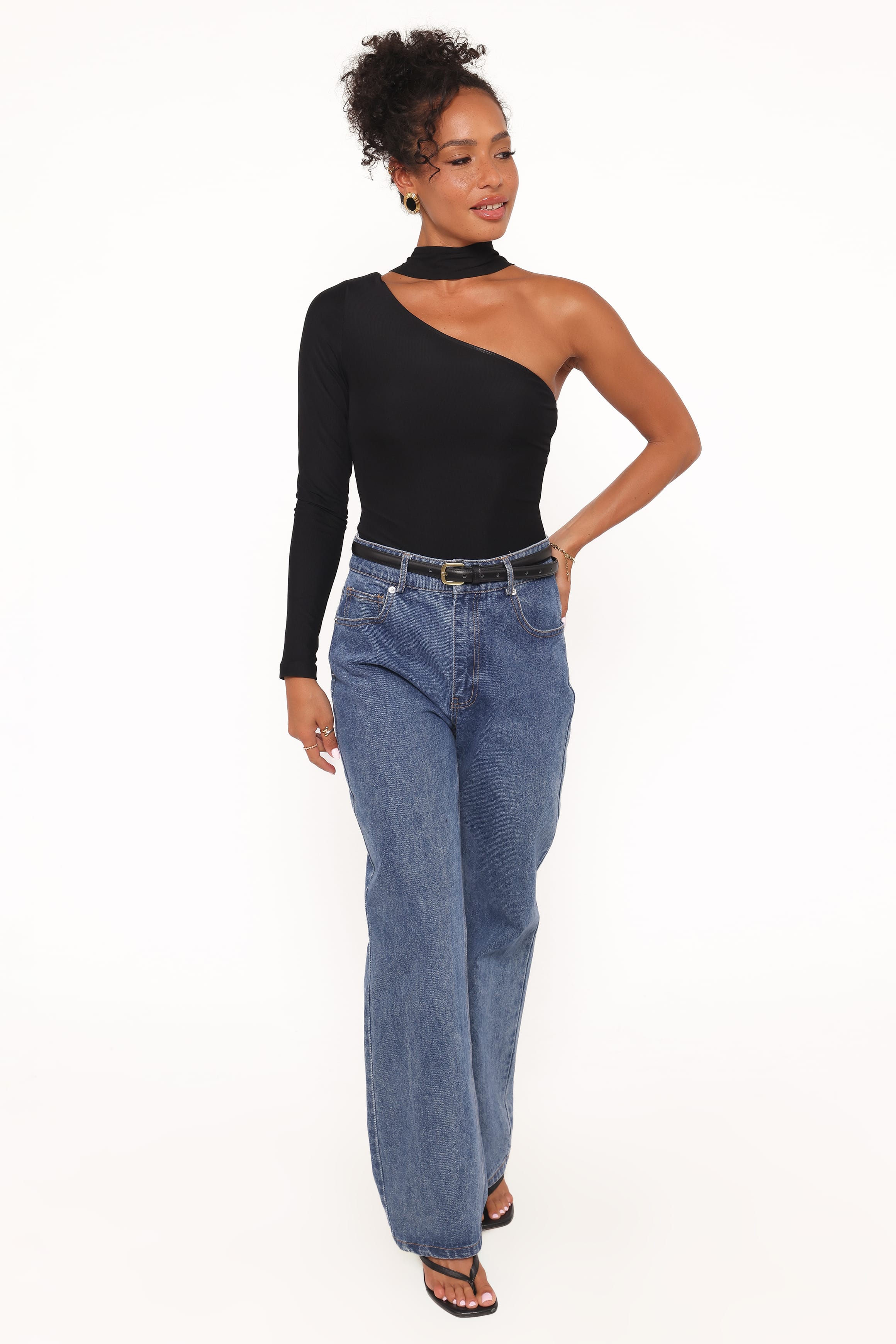 TOPS Carlie Mesh One Shoulder Top - Black