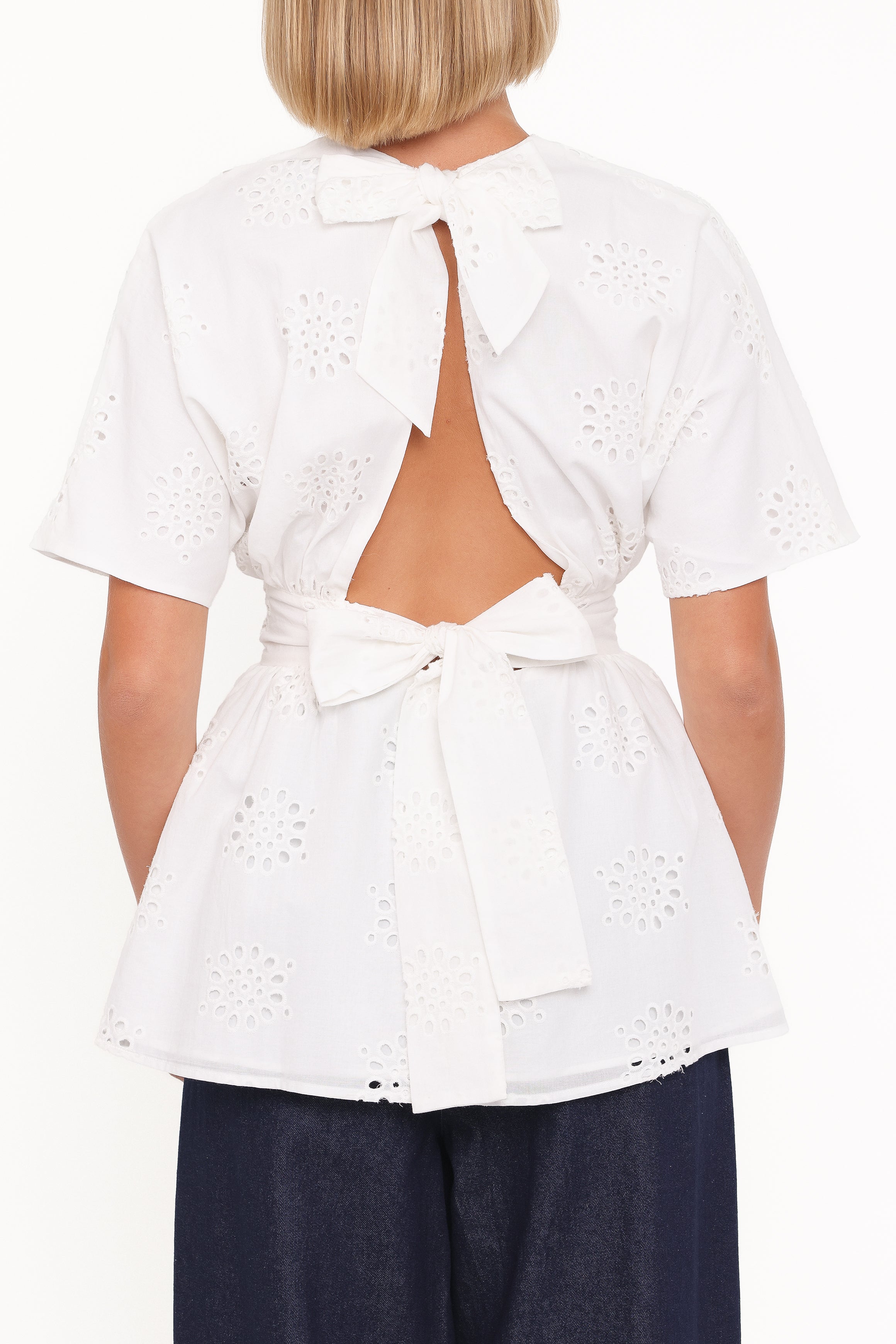 TOPS Carmel Tie Back Tunic Top - White Embroidery