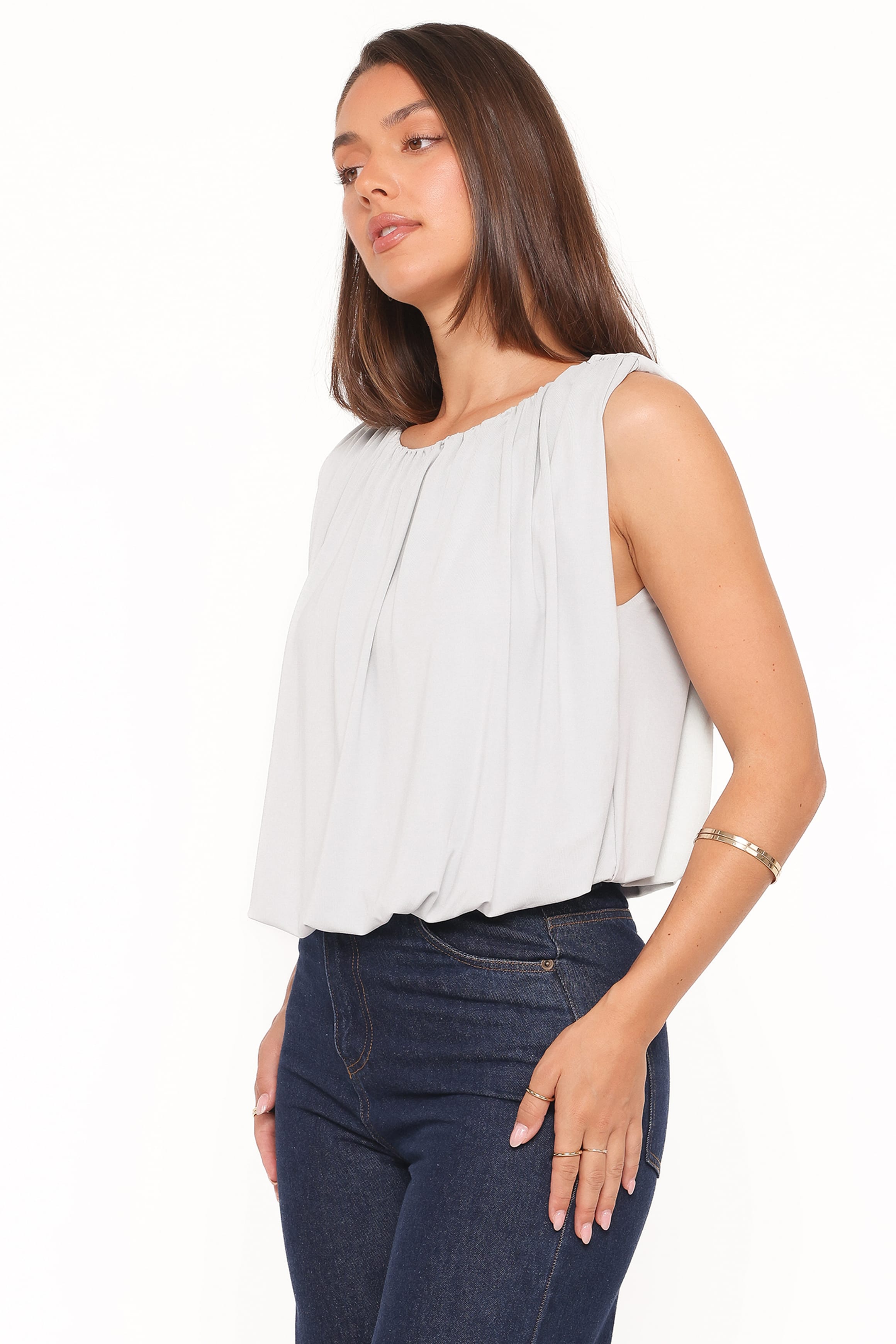 TOPS Carole Bubble Top - Pale Blue