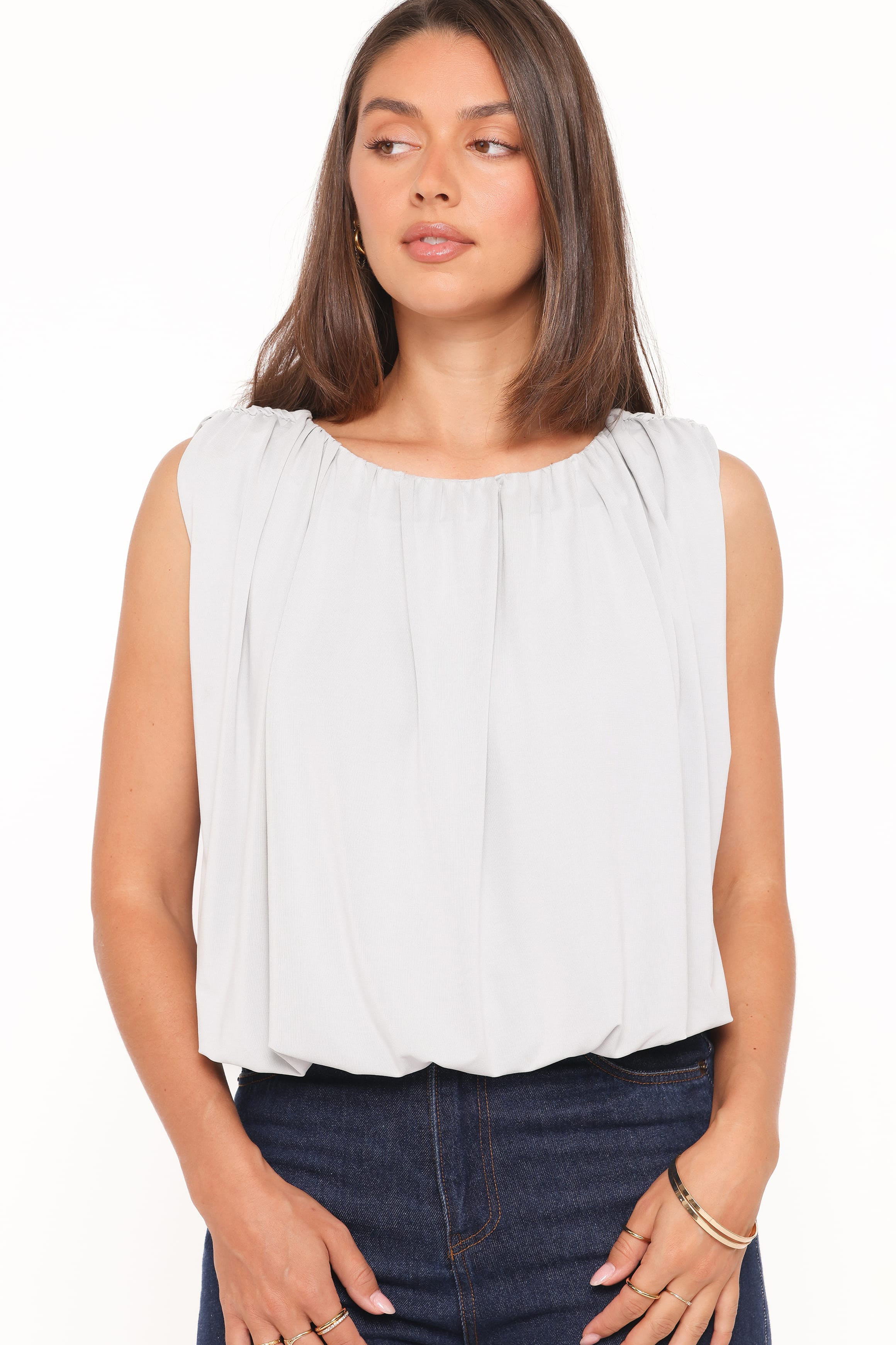 TOPS Carole Bubble Top - Pale Blue