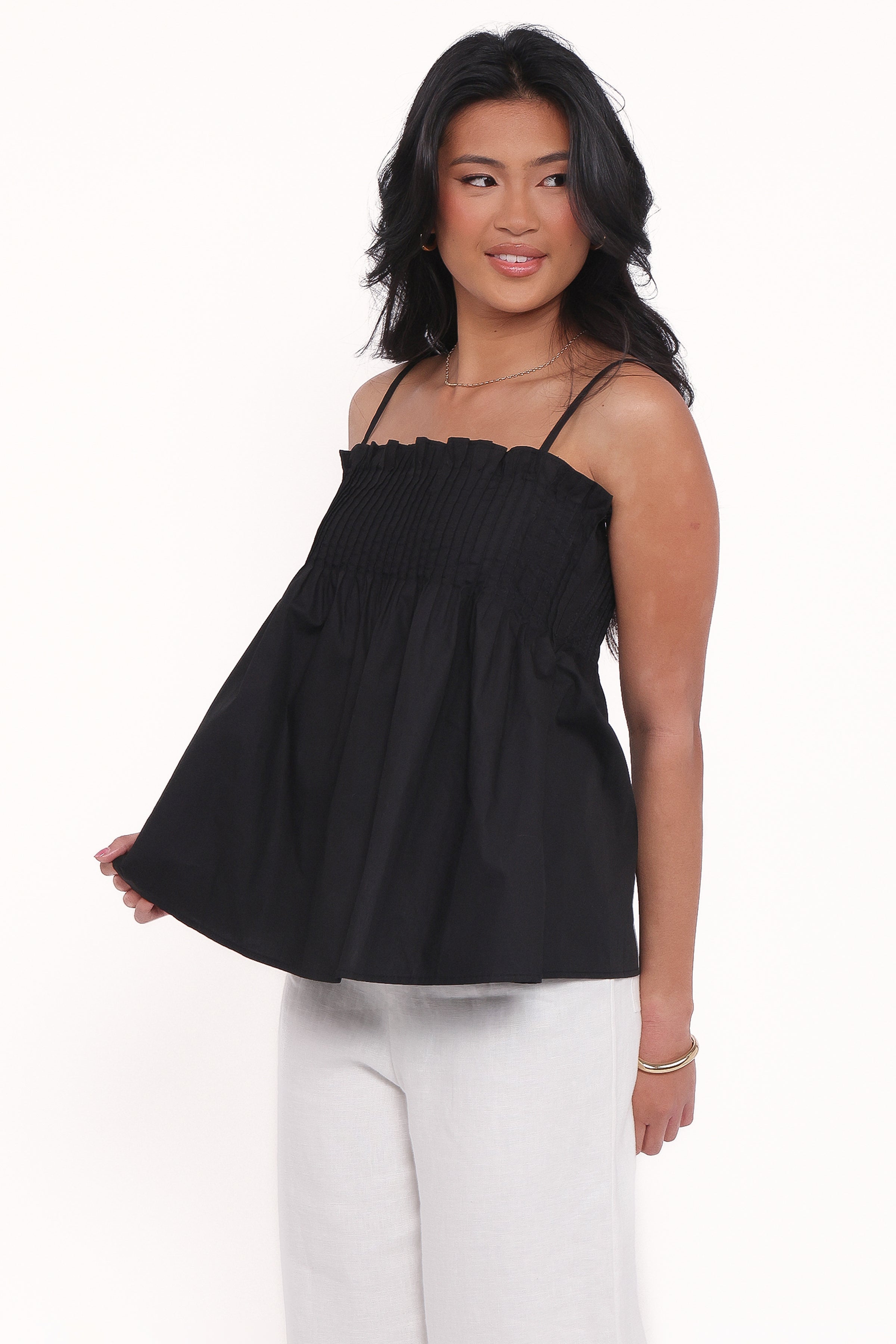 TOPS Carson Pleated Top - Black