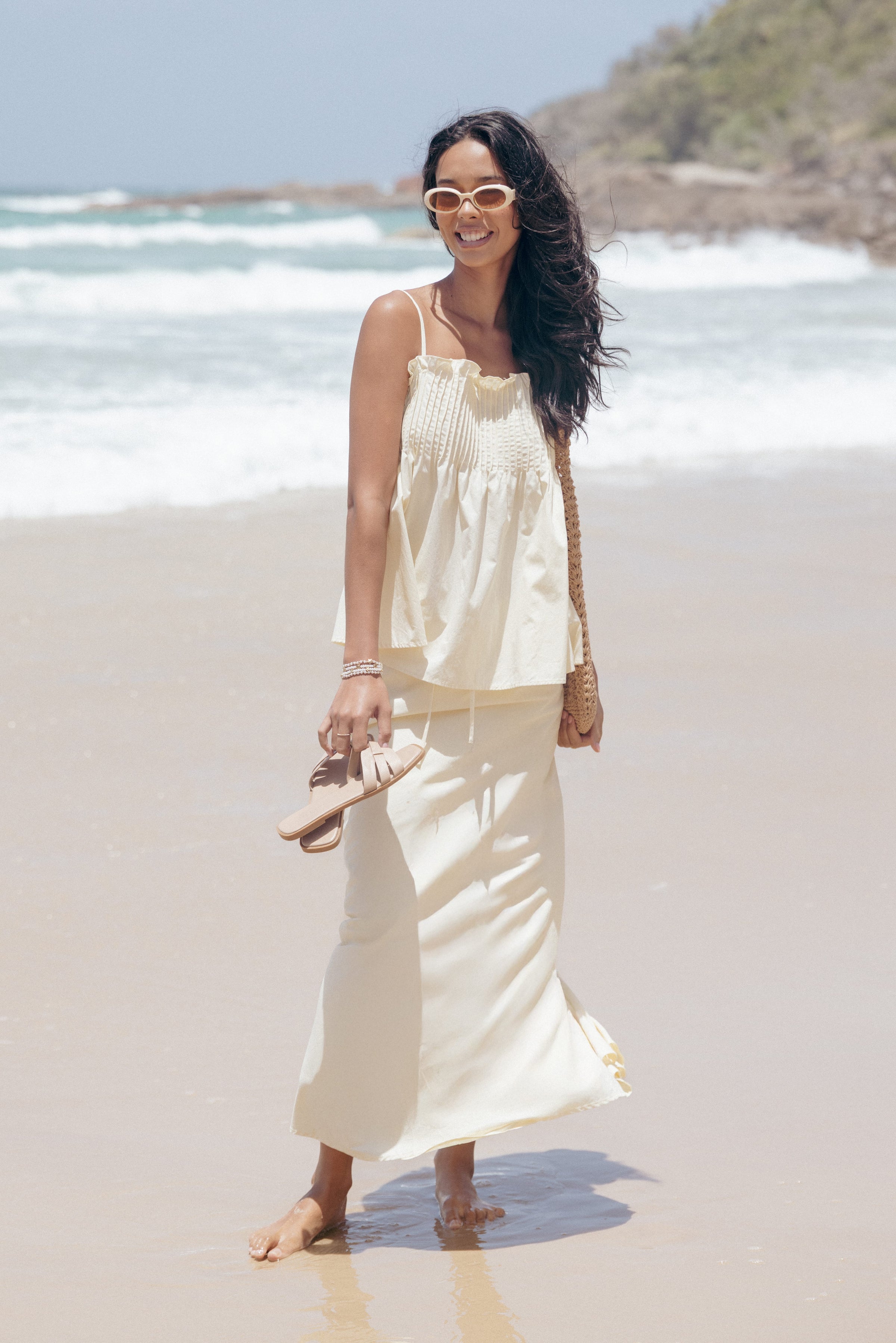TOPS Carson Pleated Top - Butter Yellow