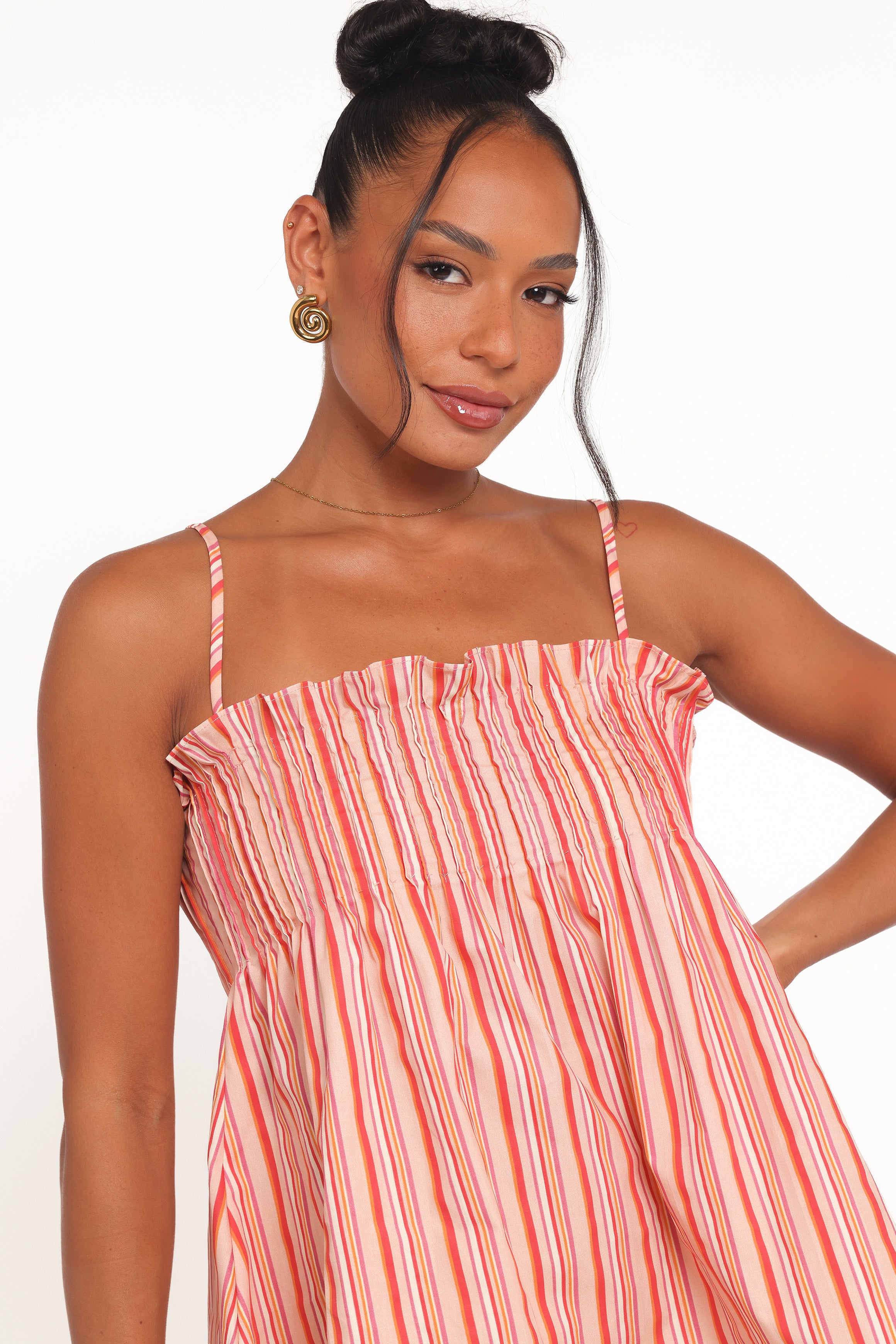 TOPS Carson Pleated Top - Peach Stripe