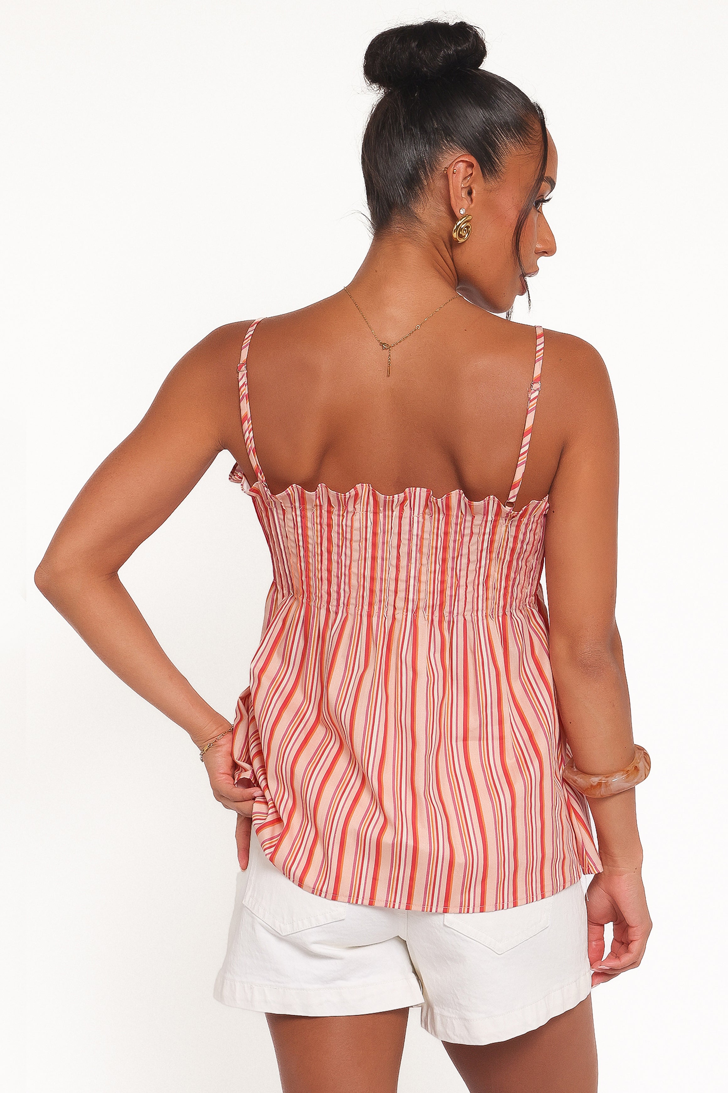 TOPS Carson Pleated Top - Peach Stripe
