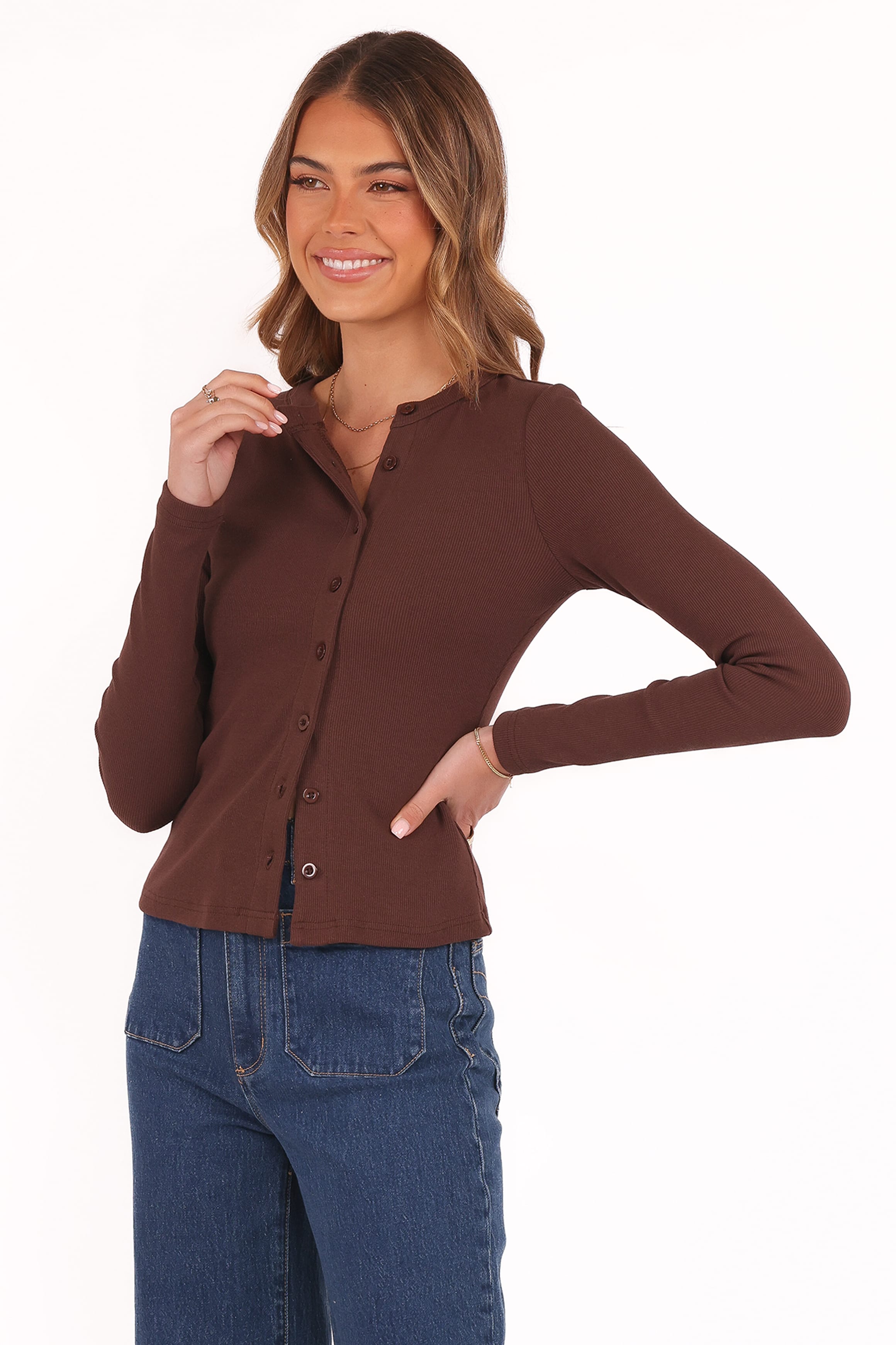 TOPS Cass Long Sleeve Top - Chocolate Brown