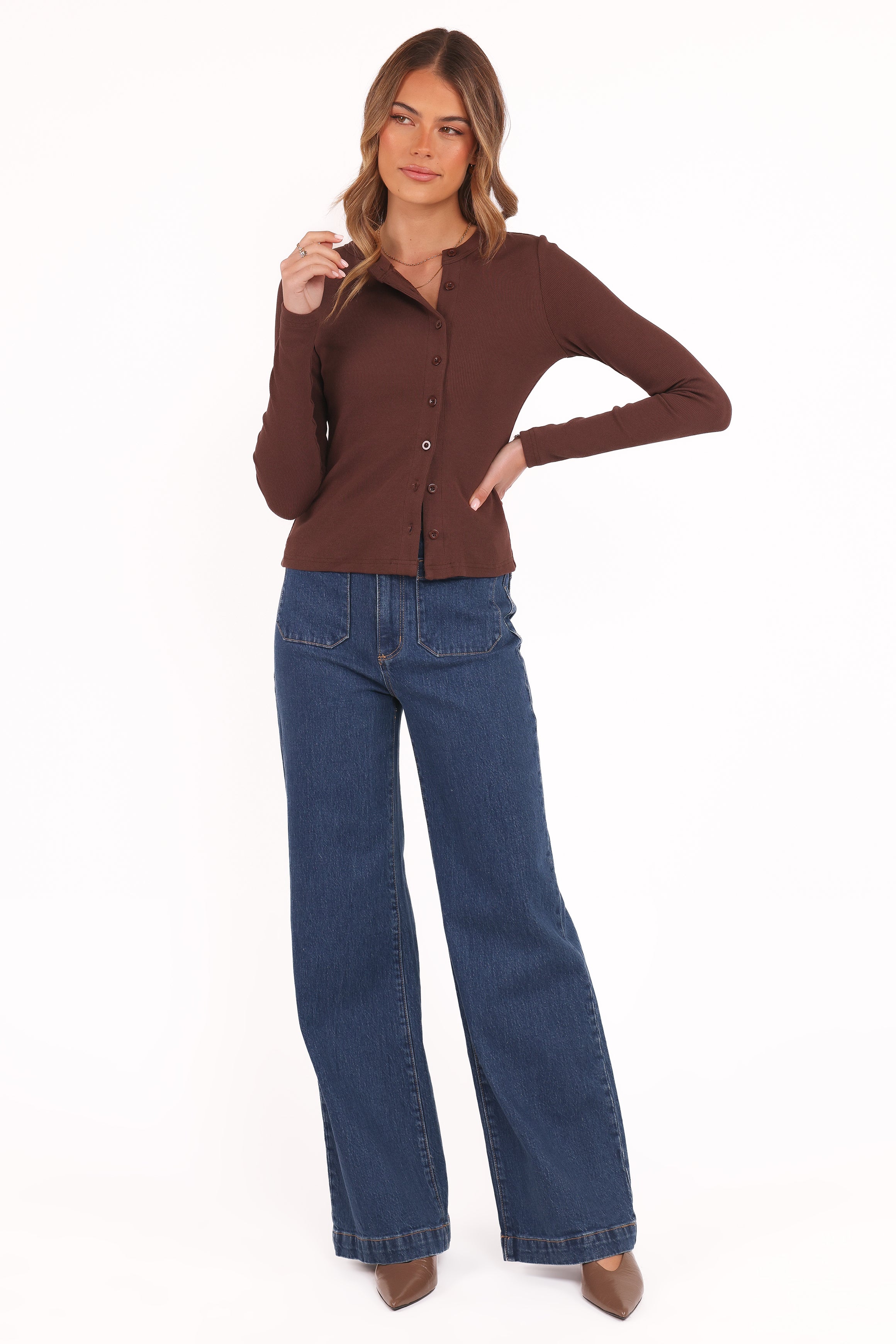 TOPS Cass Long Sleeve Top - Chocolate Brown