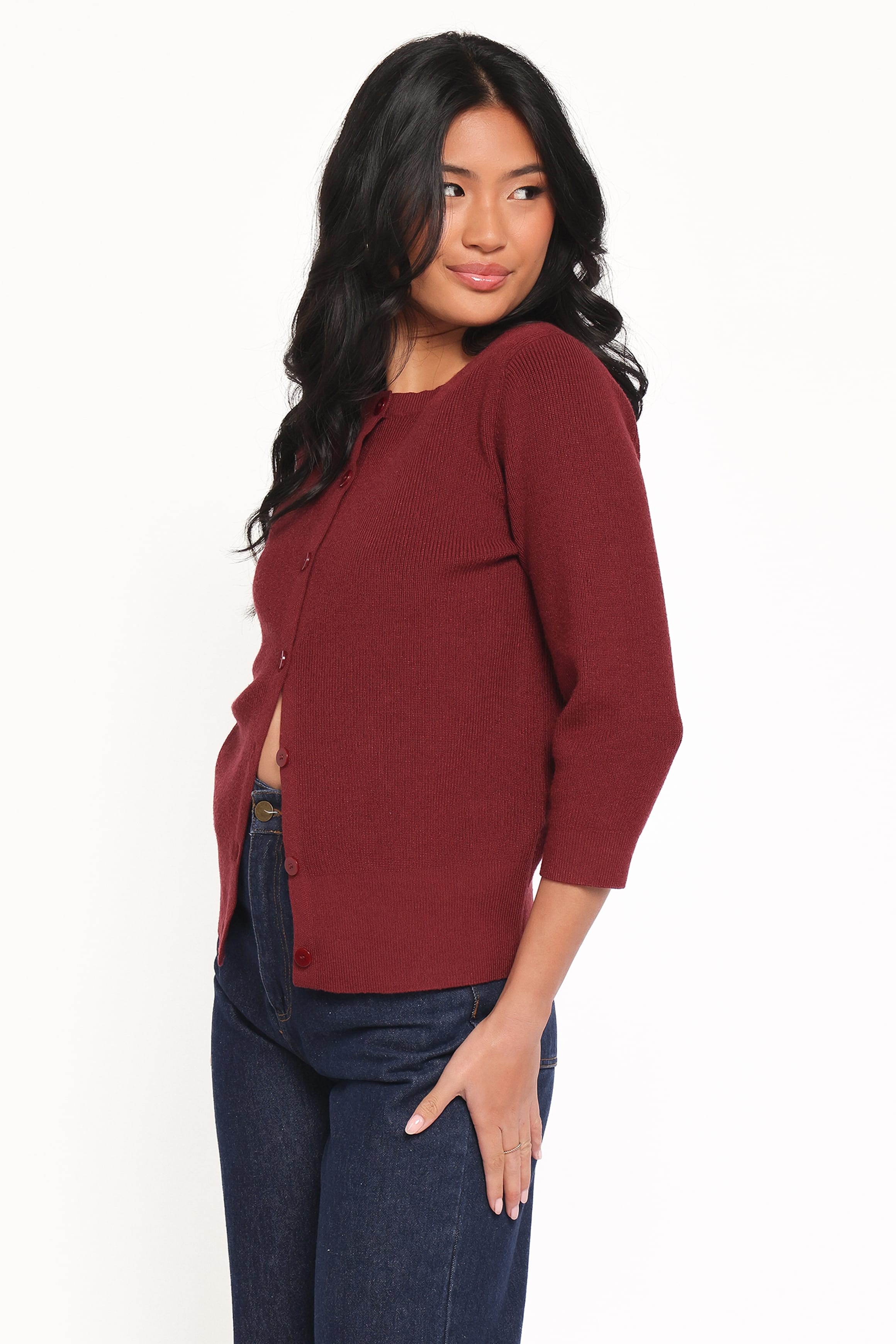 TOPS Cataline Button Front Top - Wine