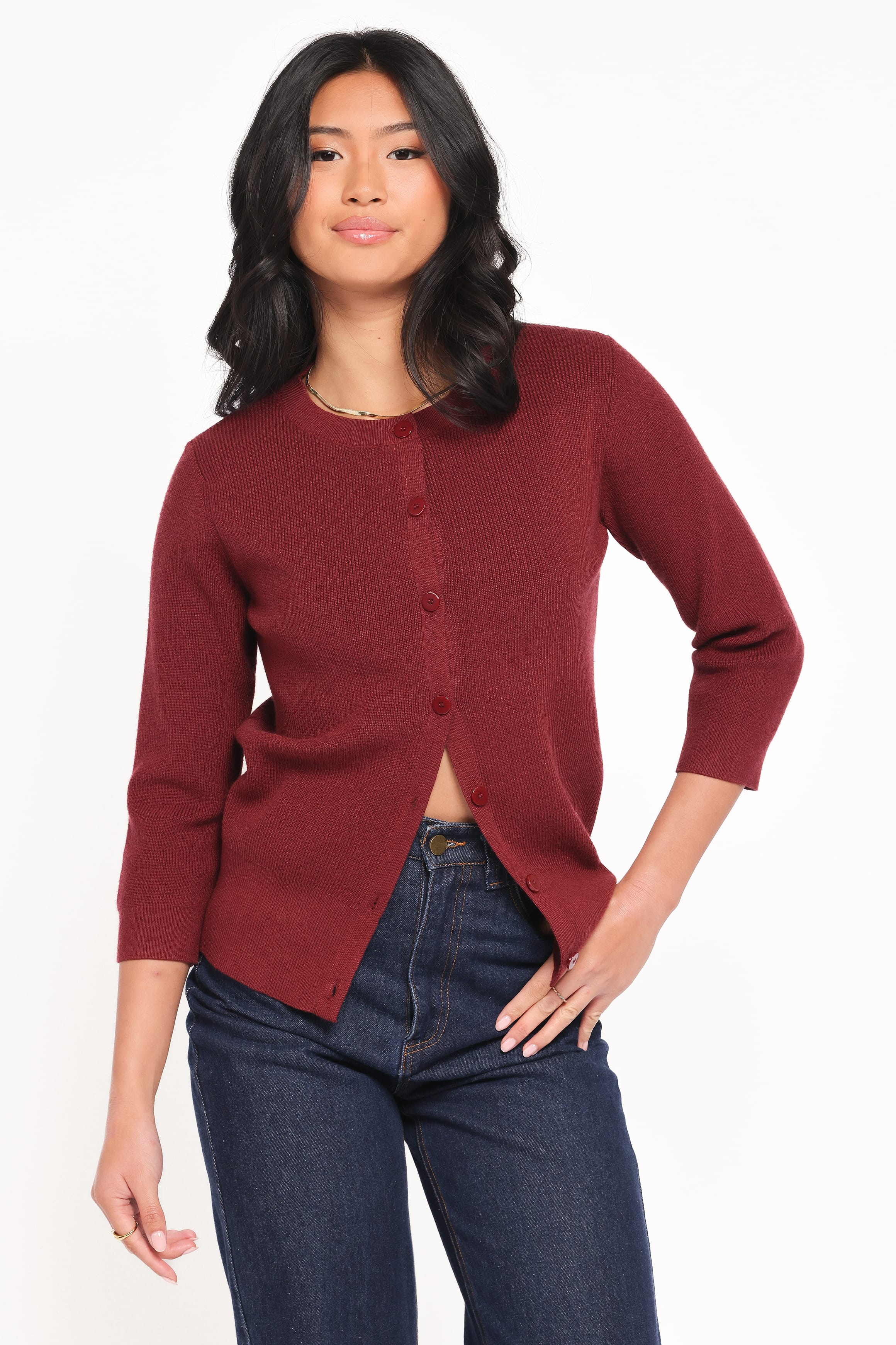TOPS Cataline Button Front Top - Wine