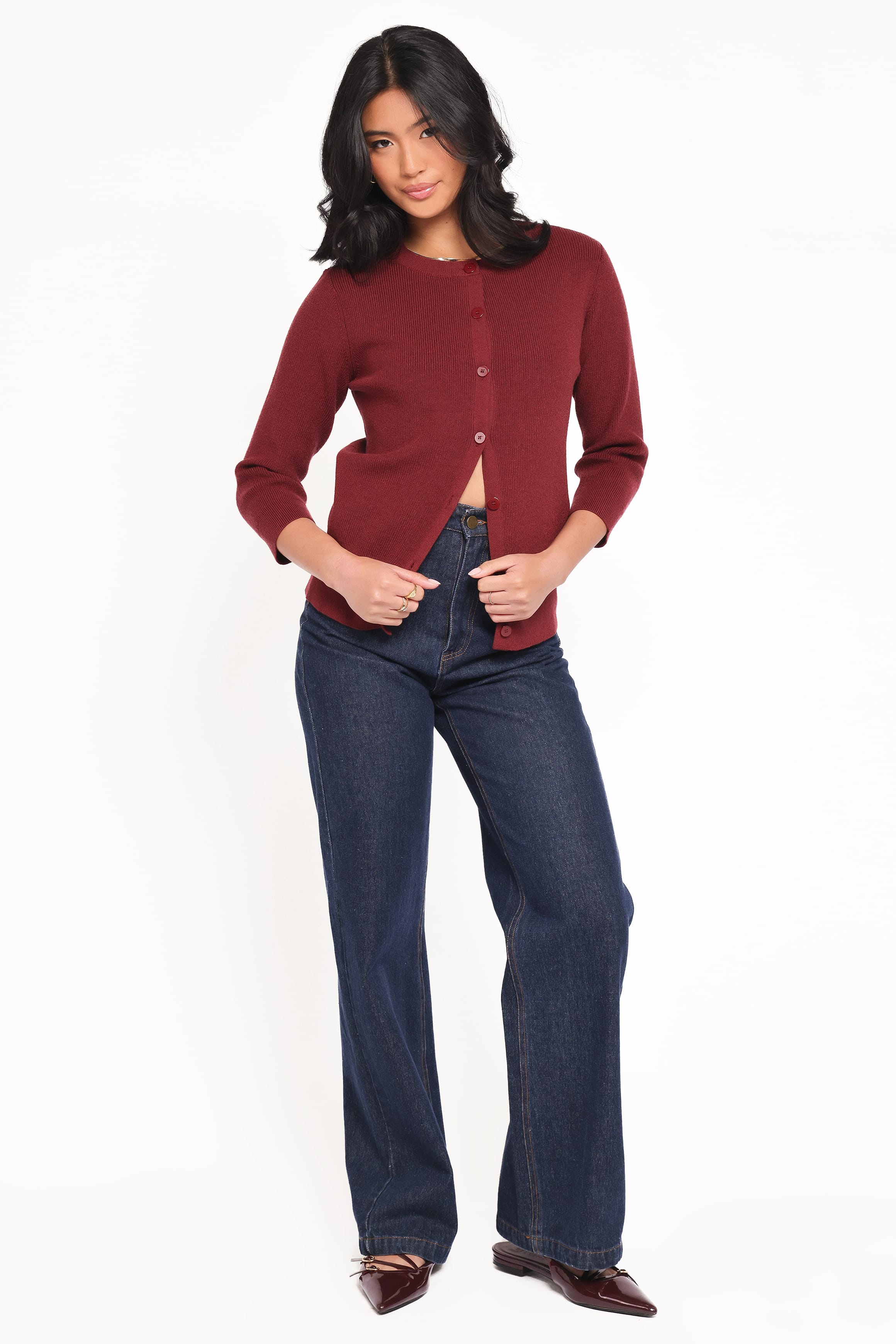 TOPS Cataline Button Front Top - Wine
