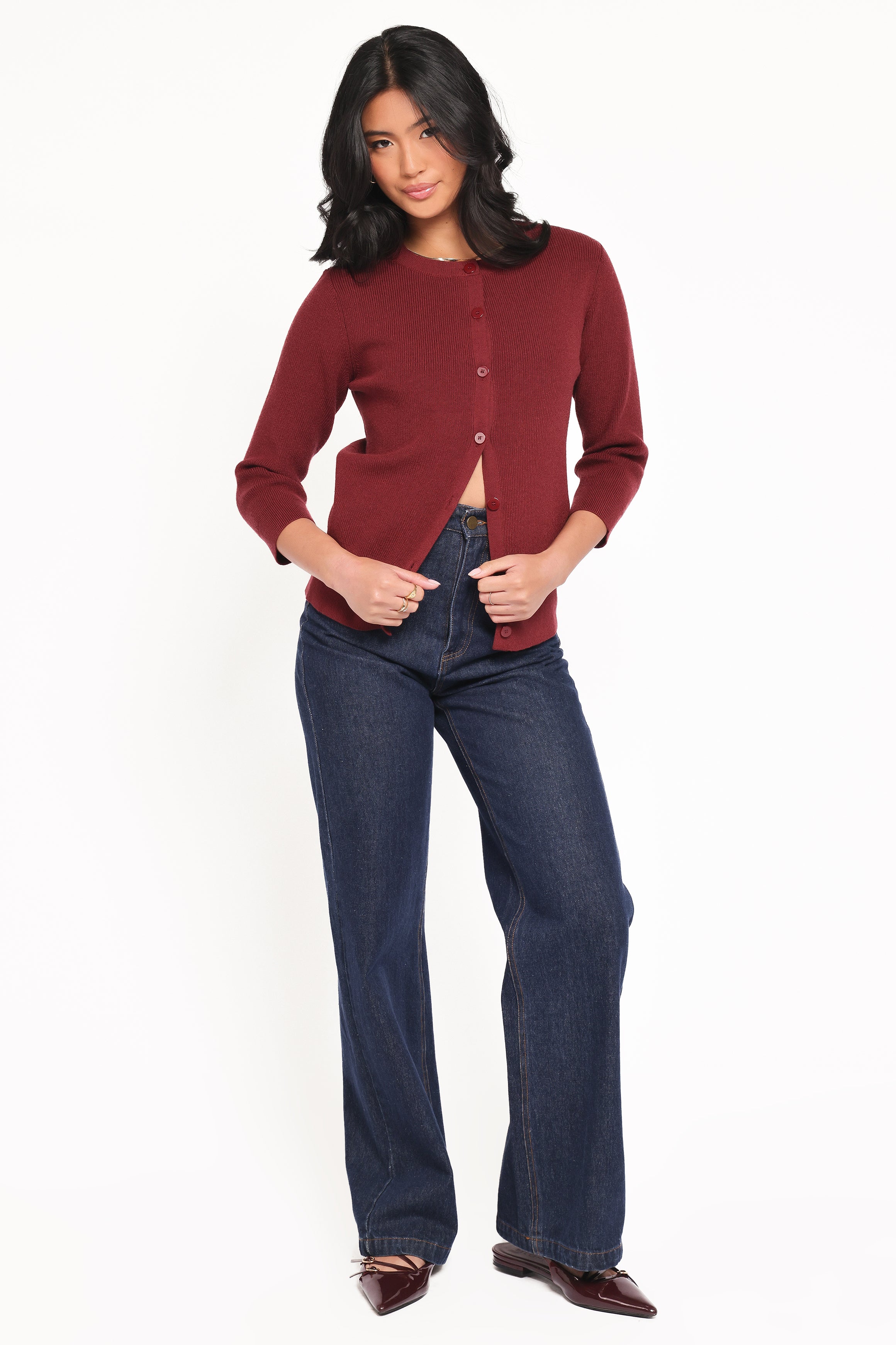 TOPS Cataline Button Front Top - Wine