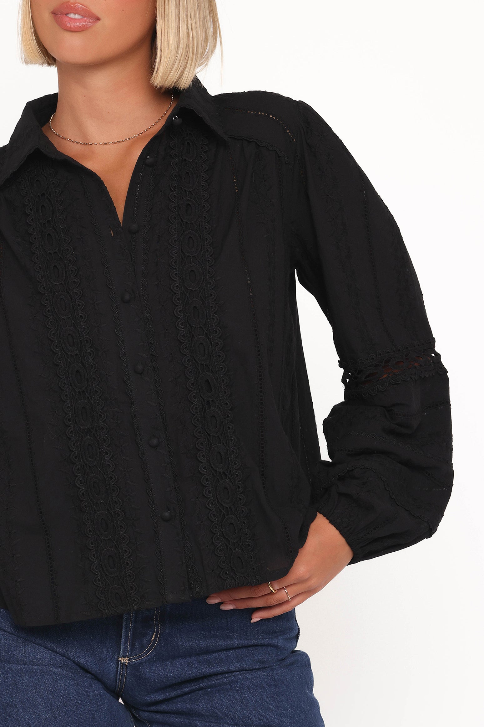 TOPS Catania Lace Inset Top - Black