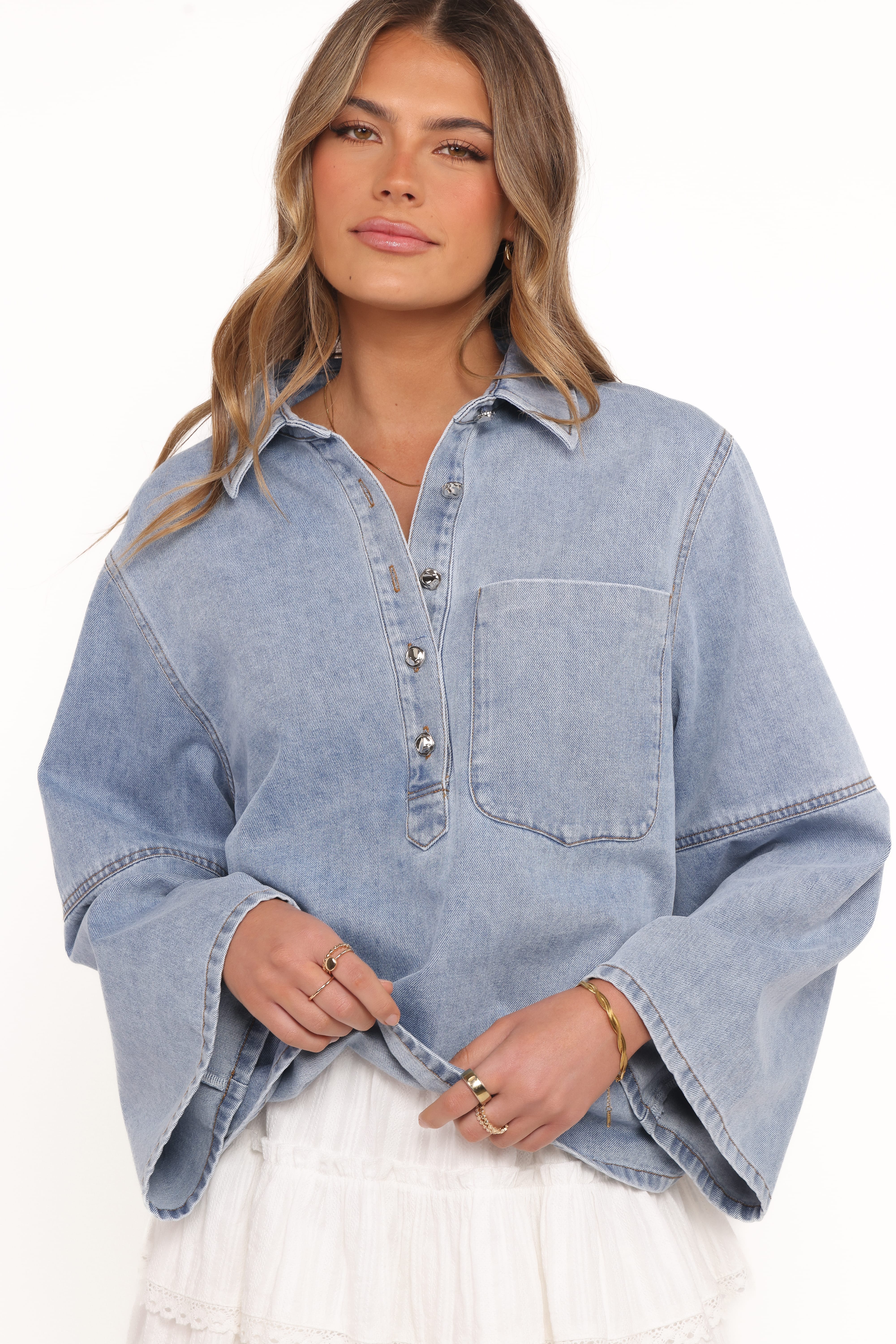 TOPS Celestia Denim Top - Light Wash