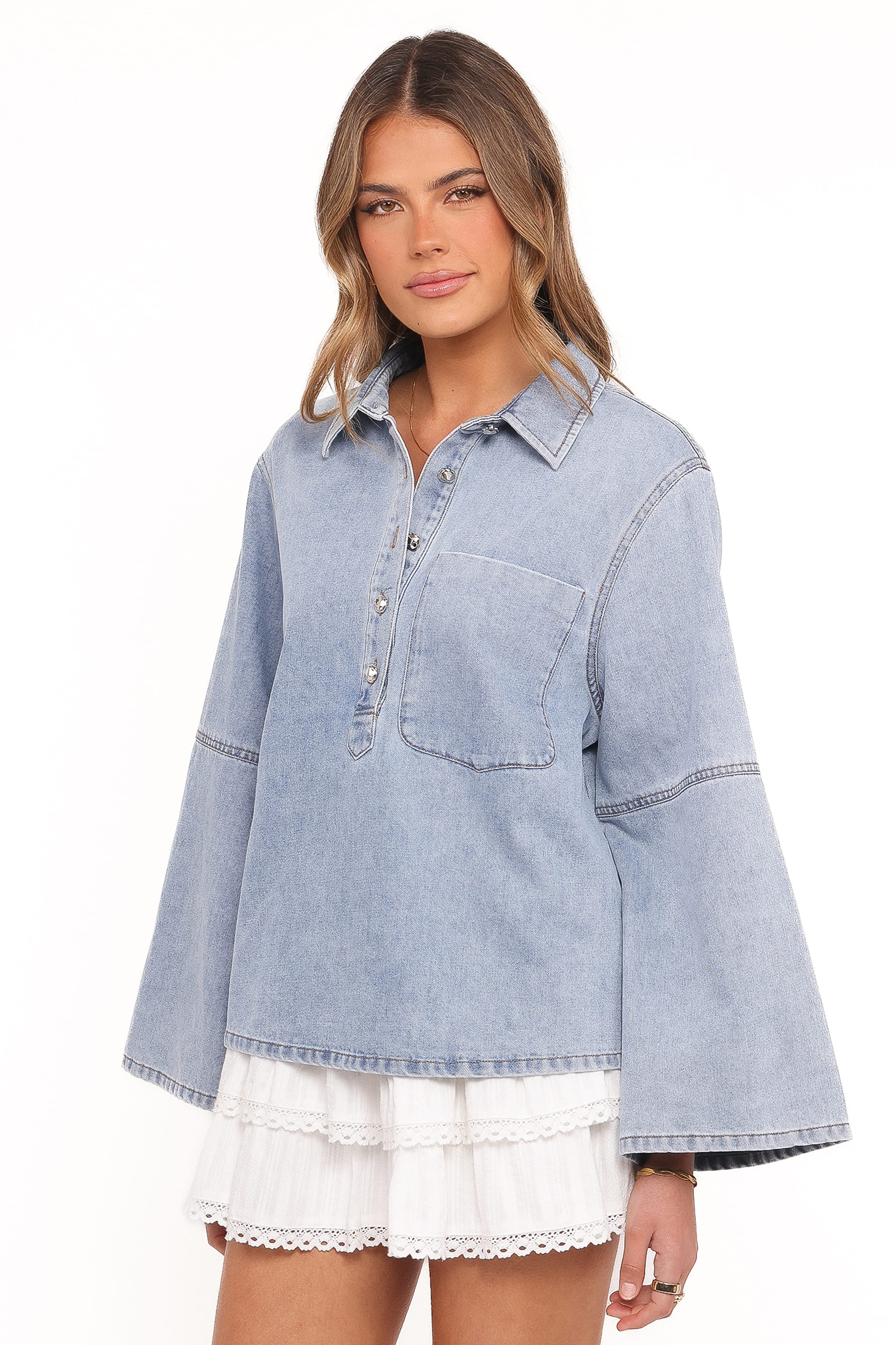 TOPS Celestia Denim Top - Light Wash