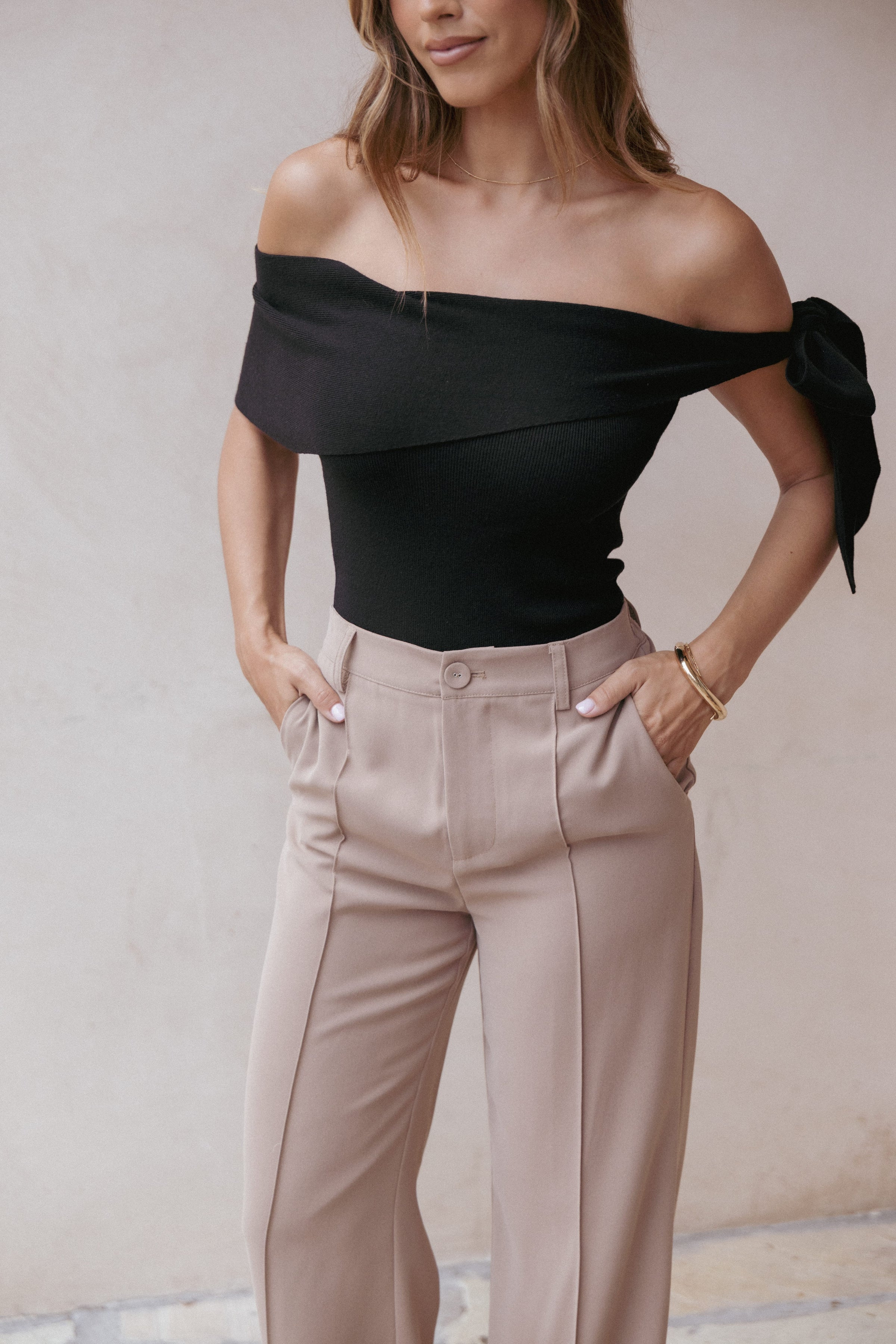 TOPS Charama Off Shoulder Knit Top - Black