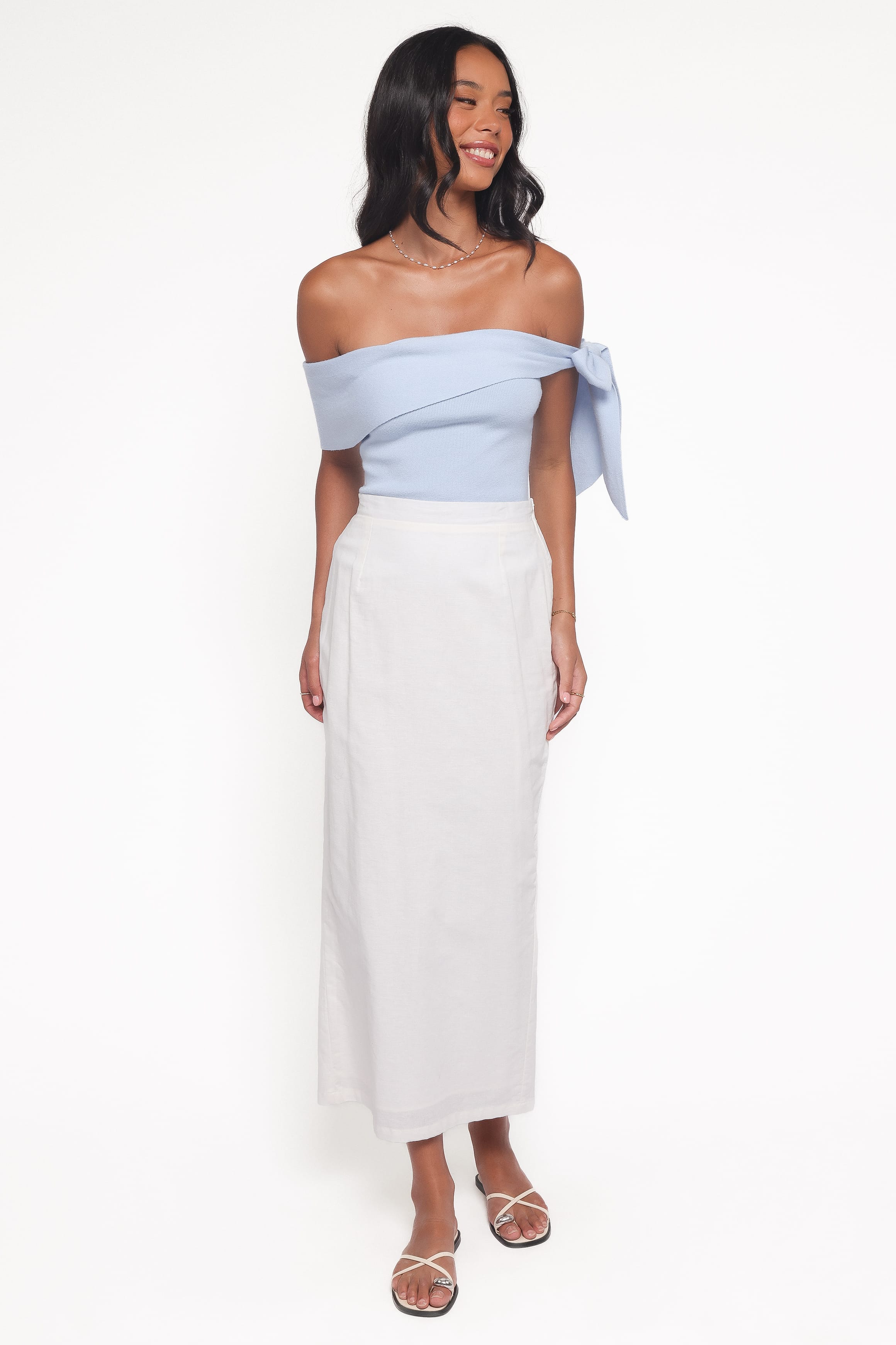 TOPS Charama Off Shoulder Knit Top - Blue