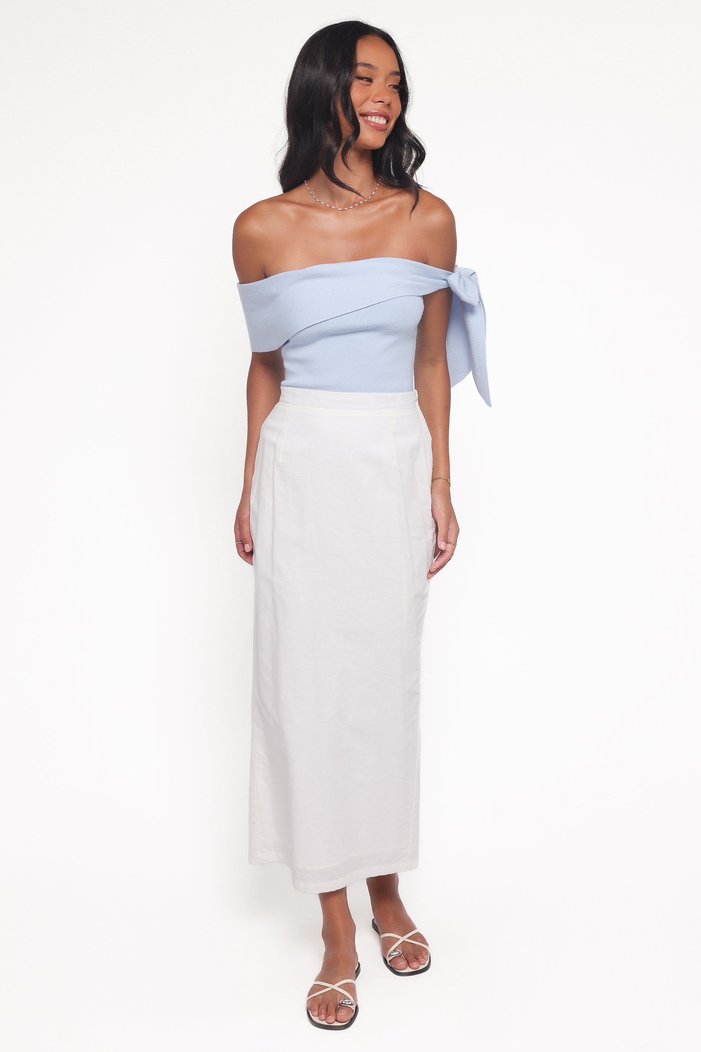 TOPS Charama Off Shoulder Knit Top - Blue