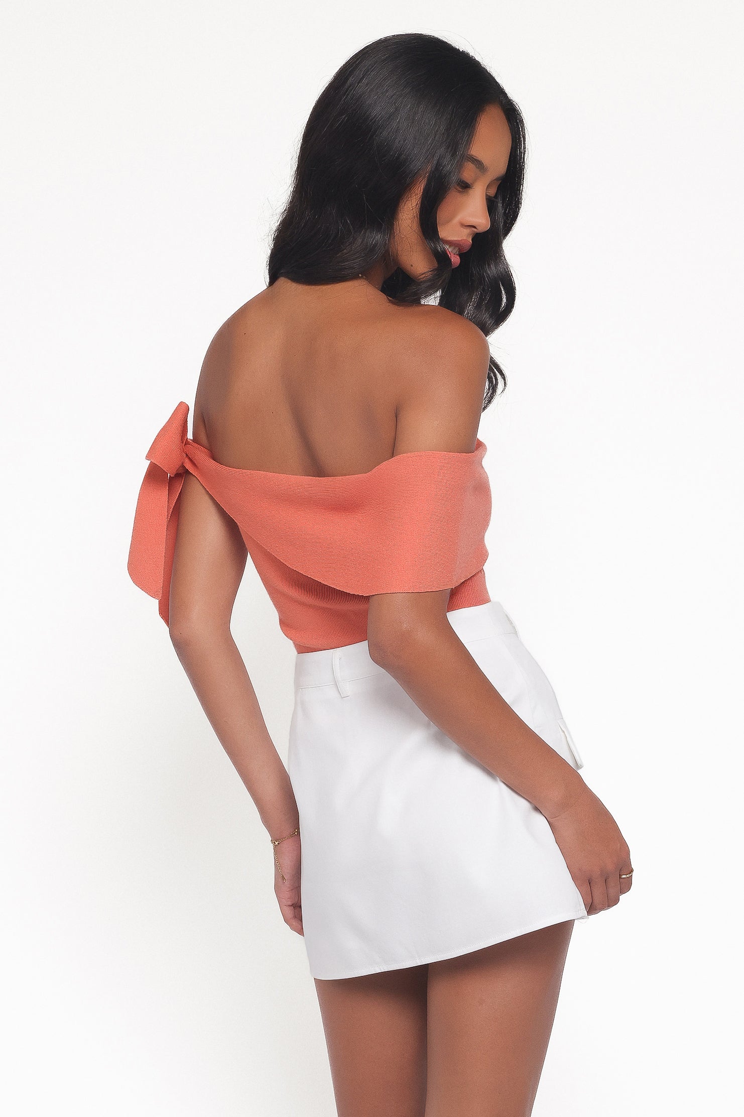 TOPS Charama Off Shoulder Knit Top - Peach