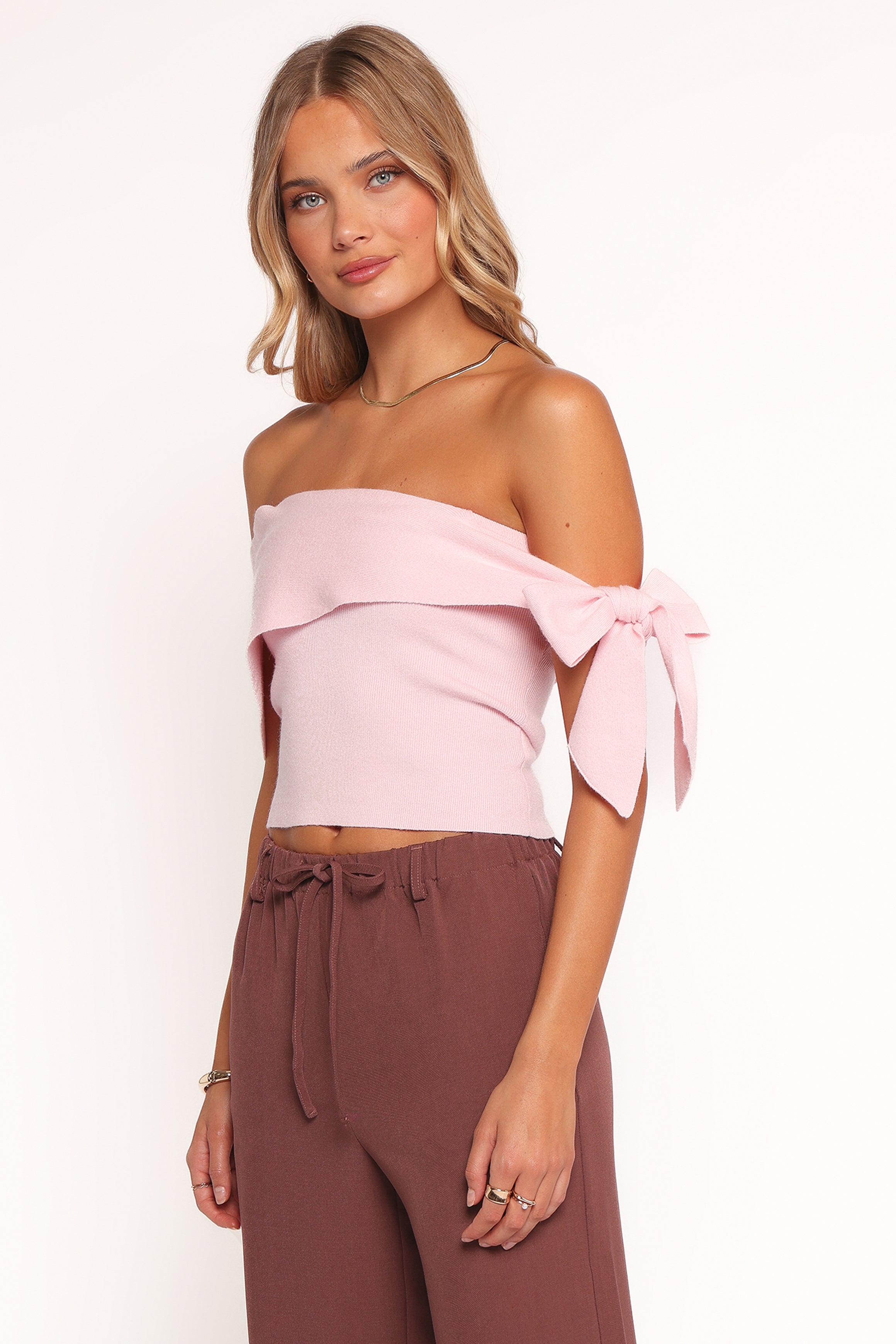 TOPS Charama Off Shoulder Knit Top - Pink
