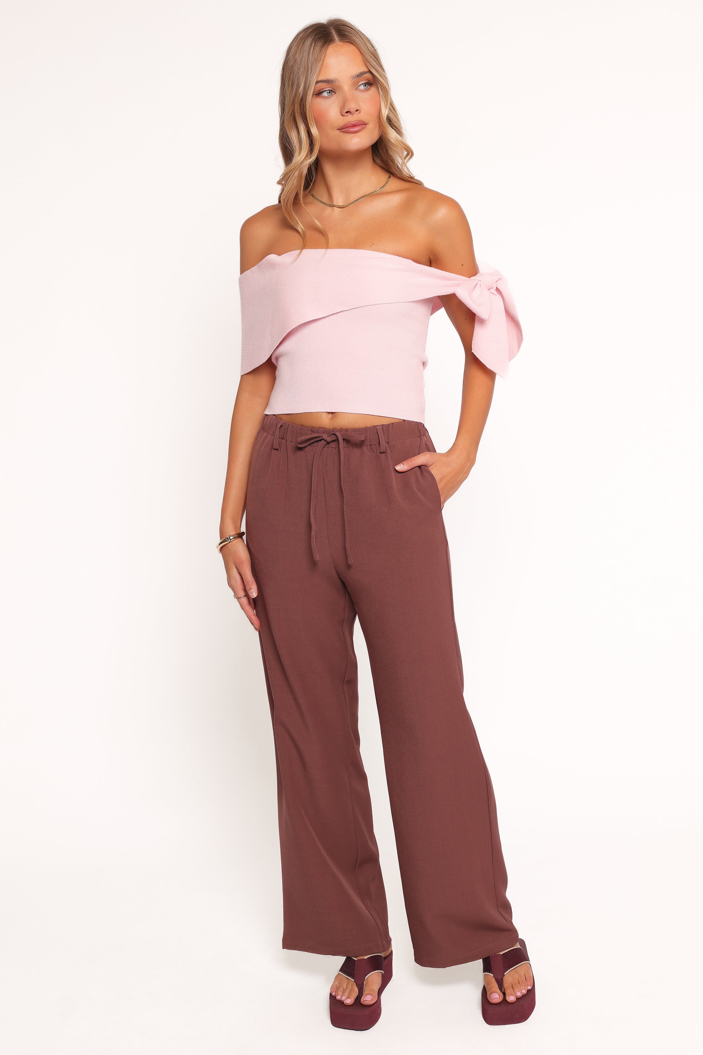 TOPS Charama Off Shoulder Knit Top - Pink