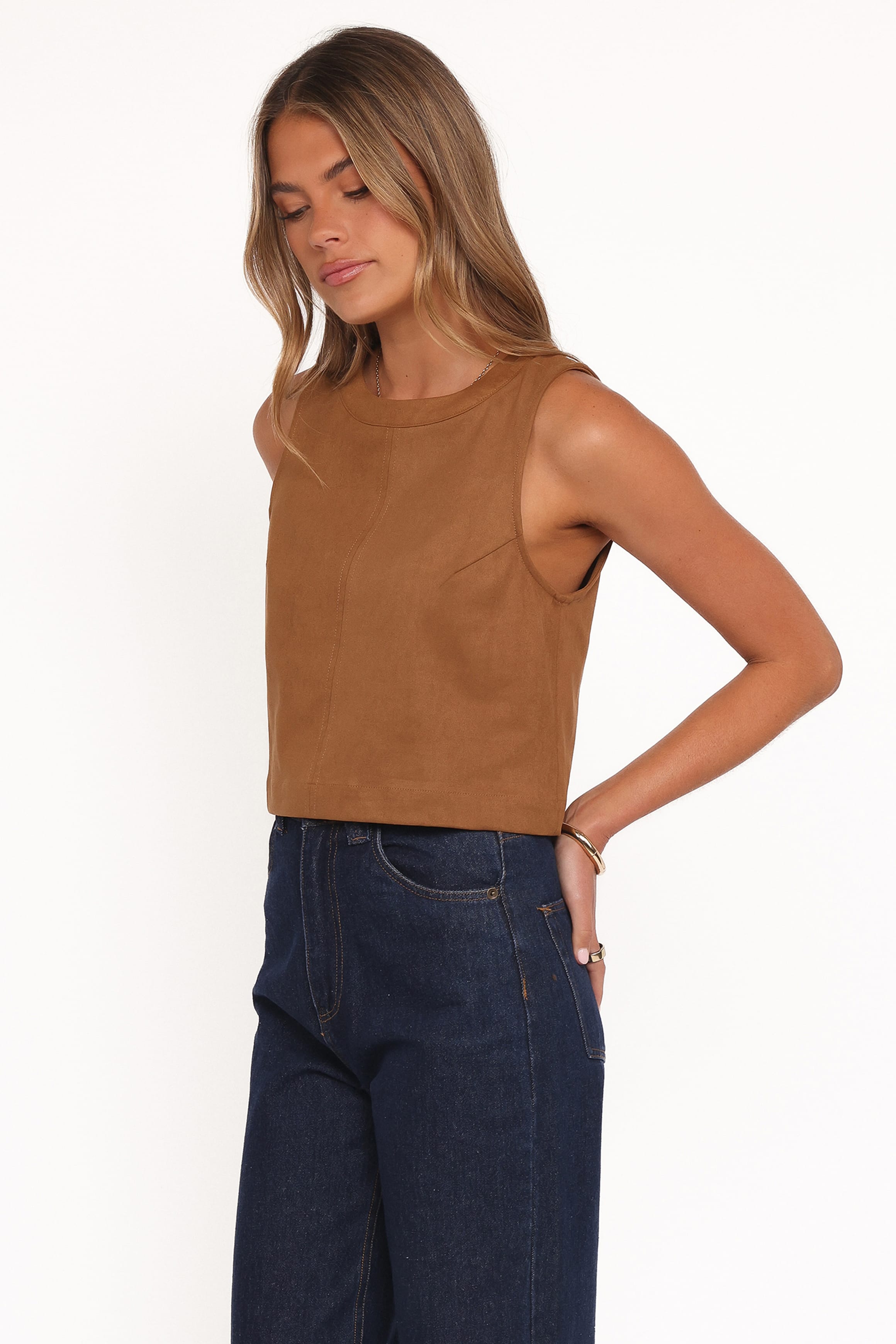 TOPS Charles Faux Sueded Top - Camel