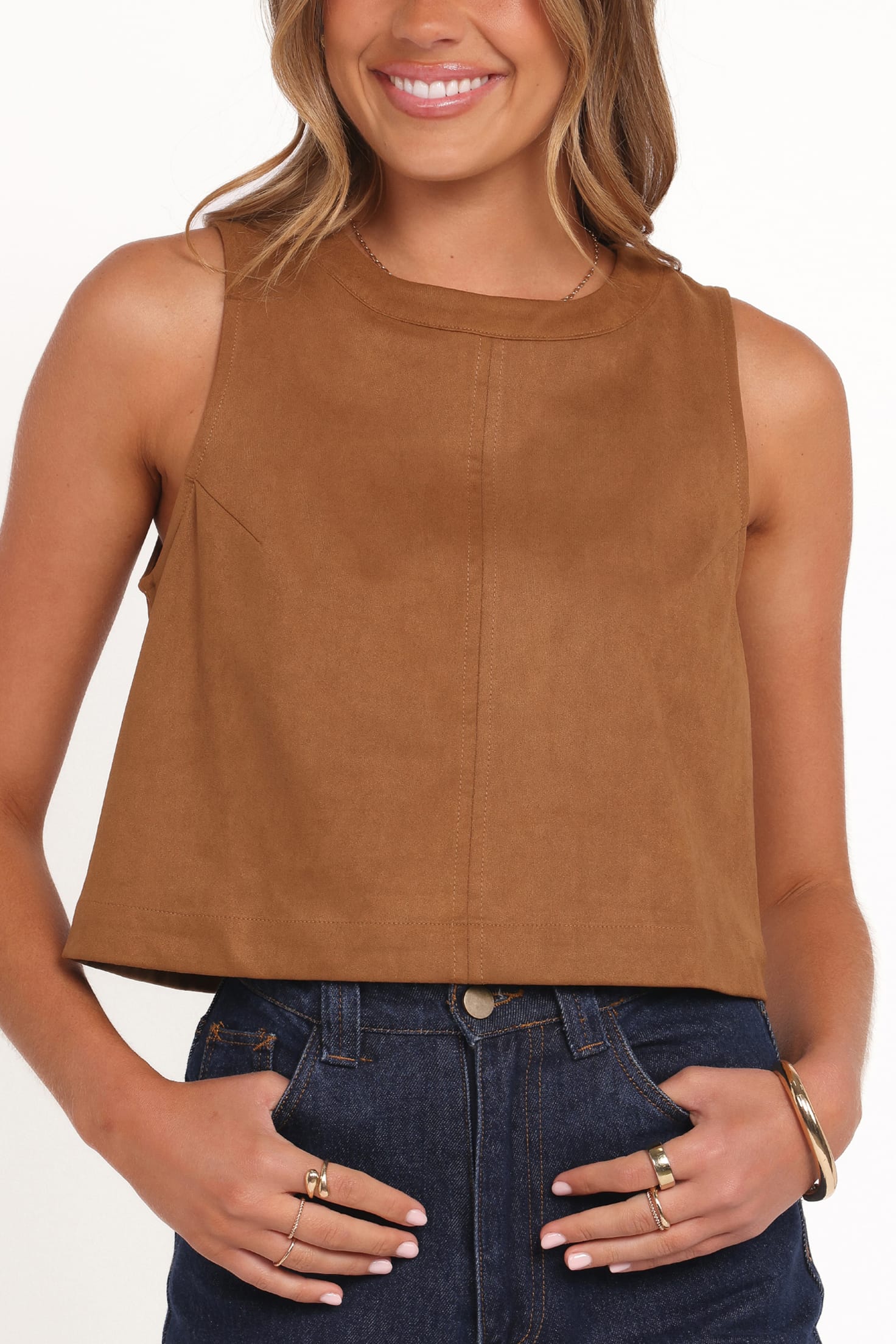 TOPS Charles Faux Sueded Top - Camel