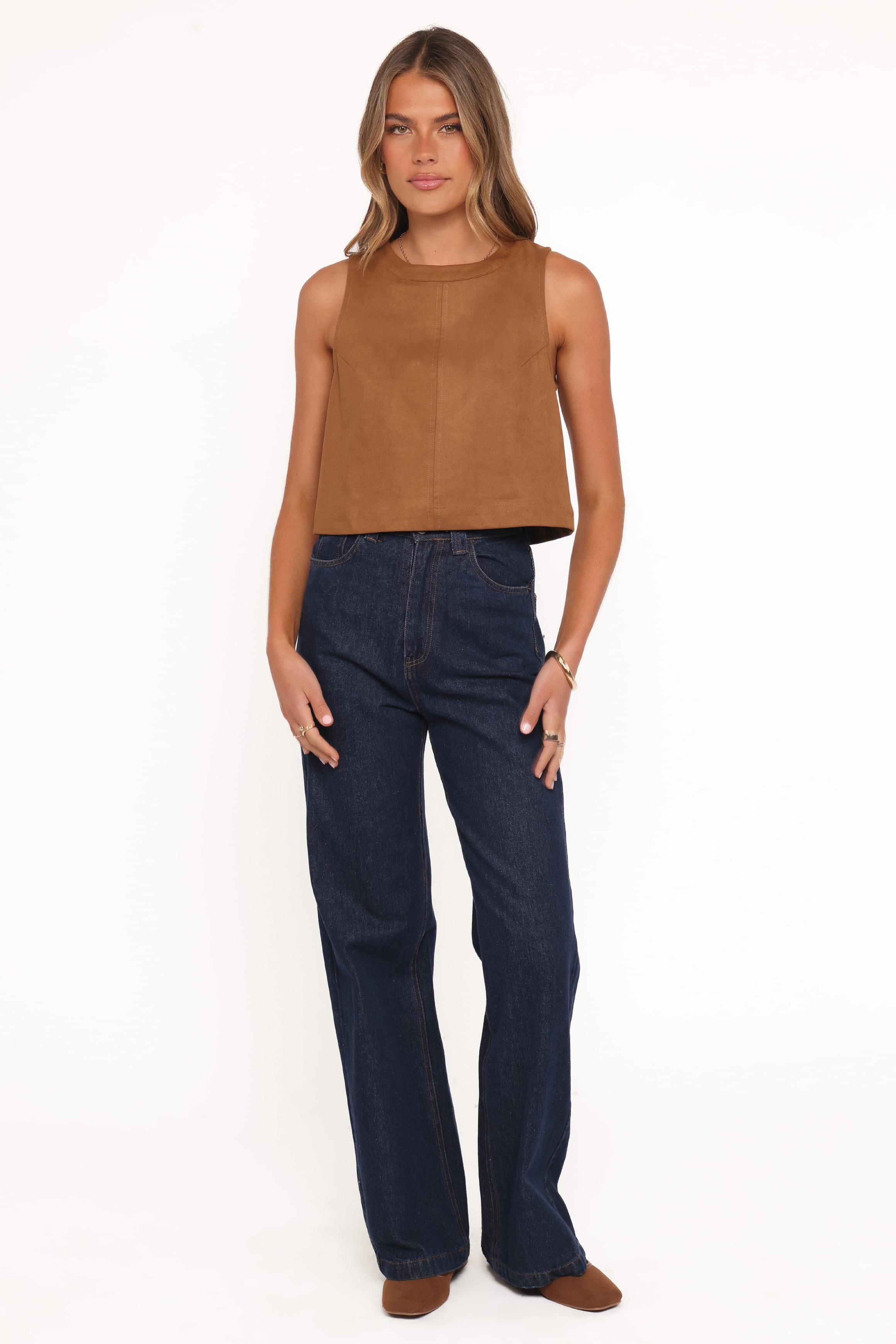 TOPS Charles Faux Sueded Top - Camel