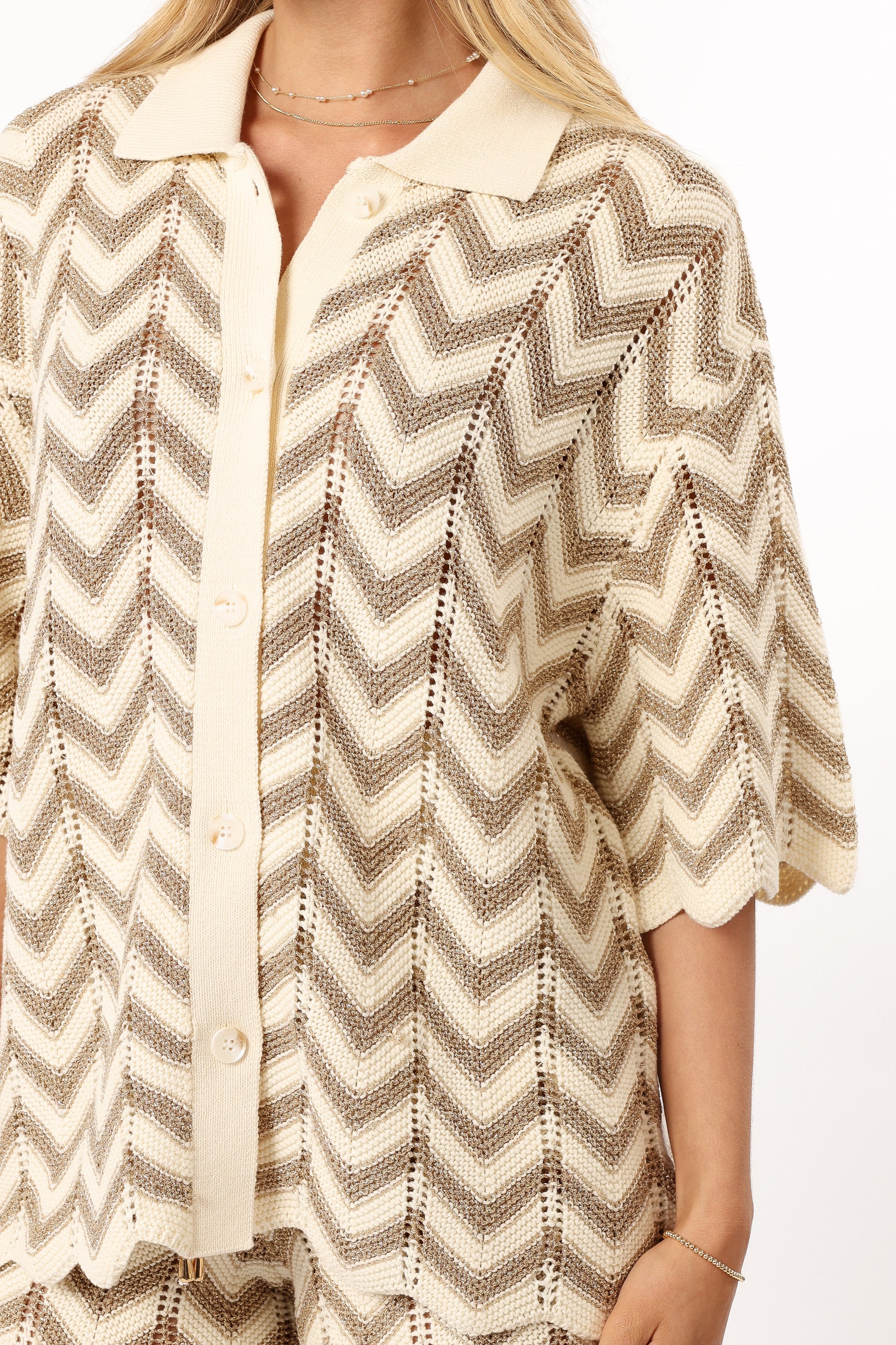 TOPS Cherie Knit Shirt - Sand White (Hold for Euro Summer)