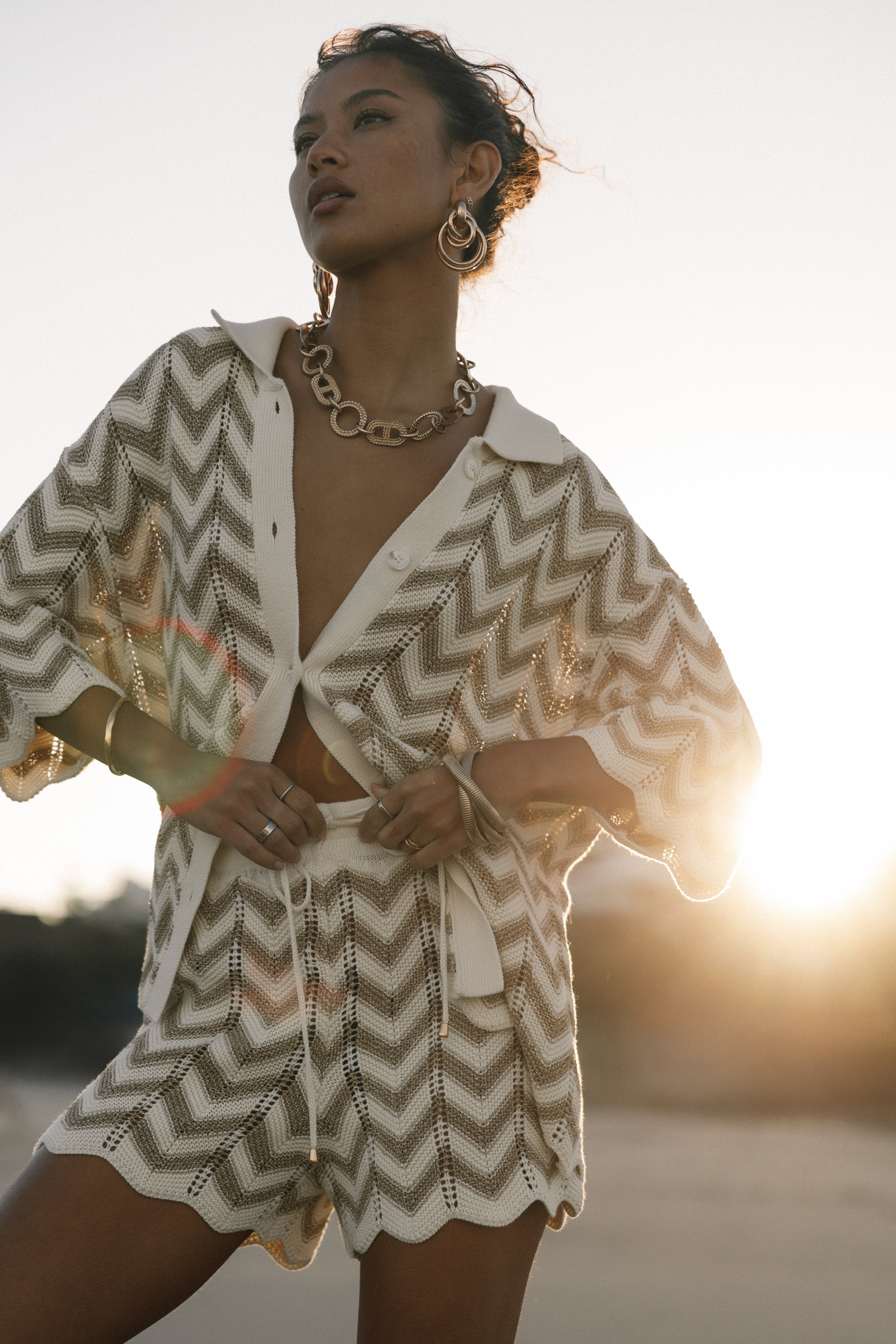 TOPS Cherie Knit Shirt - Sand White (Hold for Euro Summer)