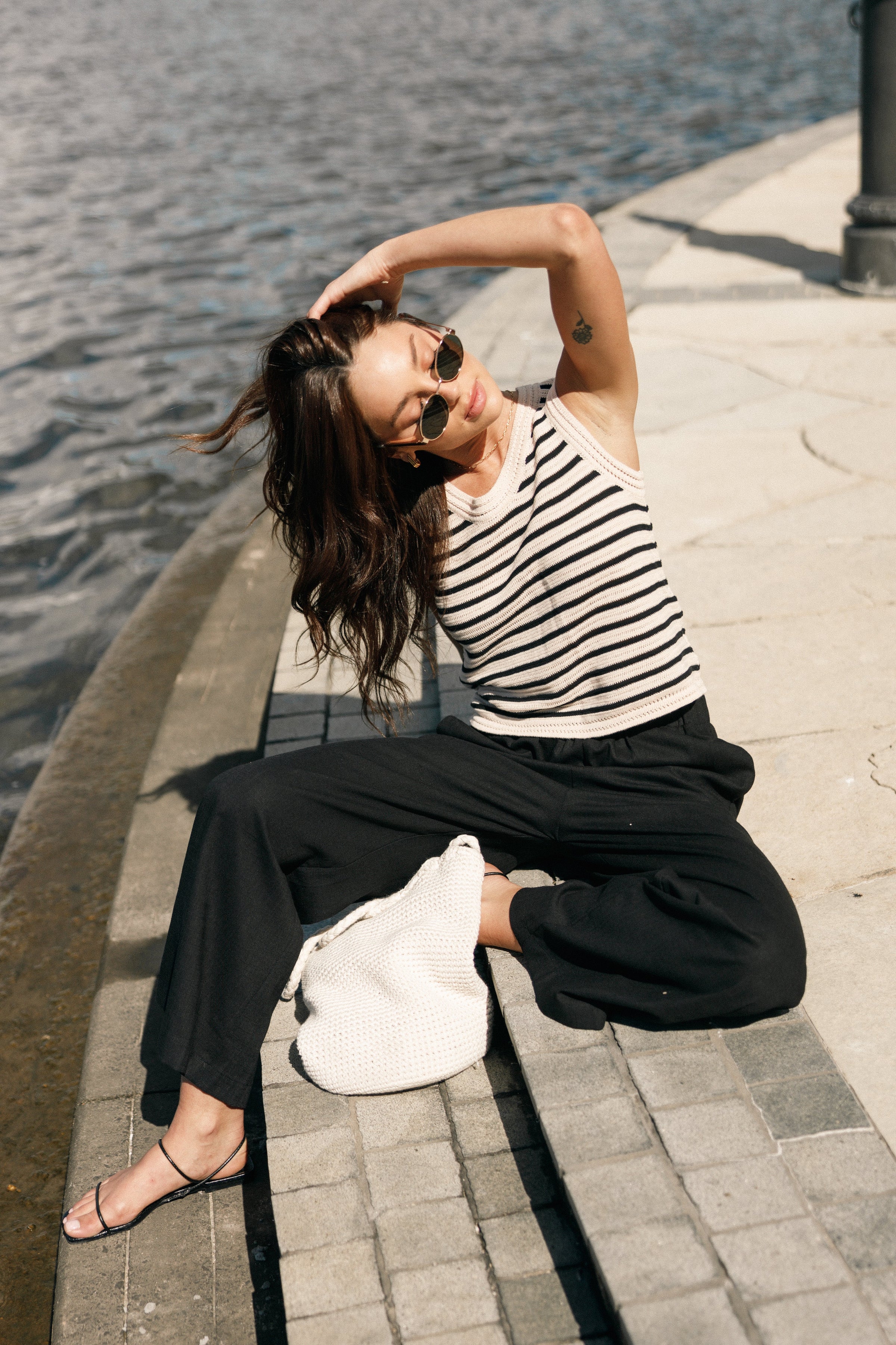 TOPS @Cherie Knit Top - Sand Black (Hold for Euro Summer)