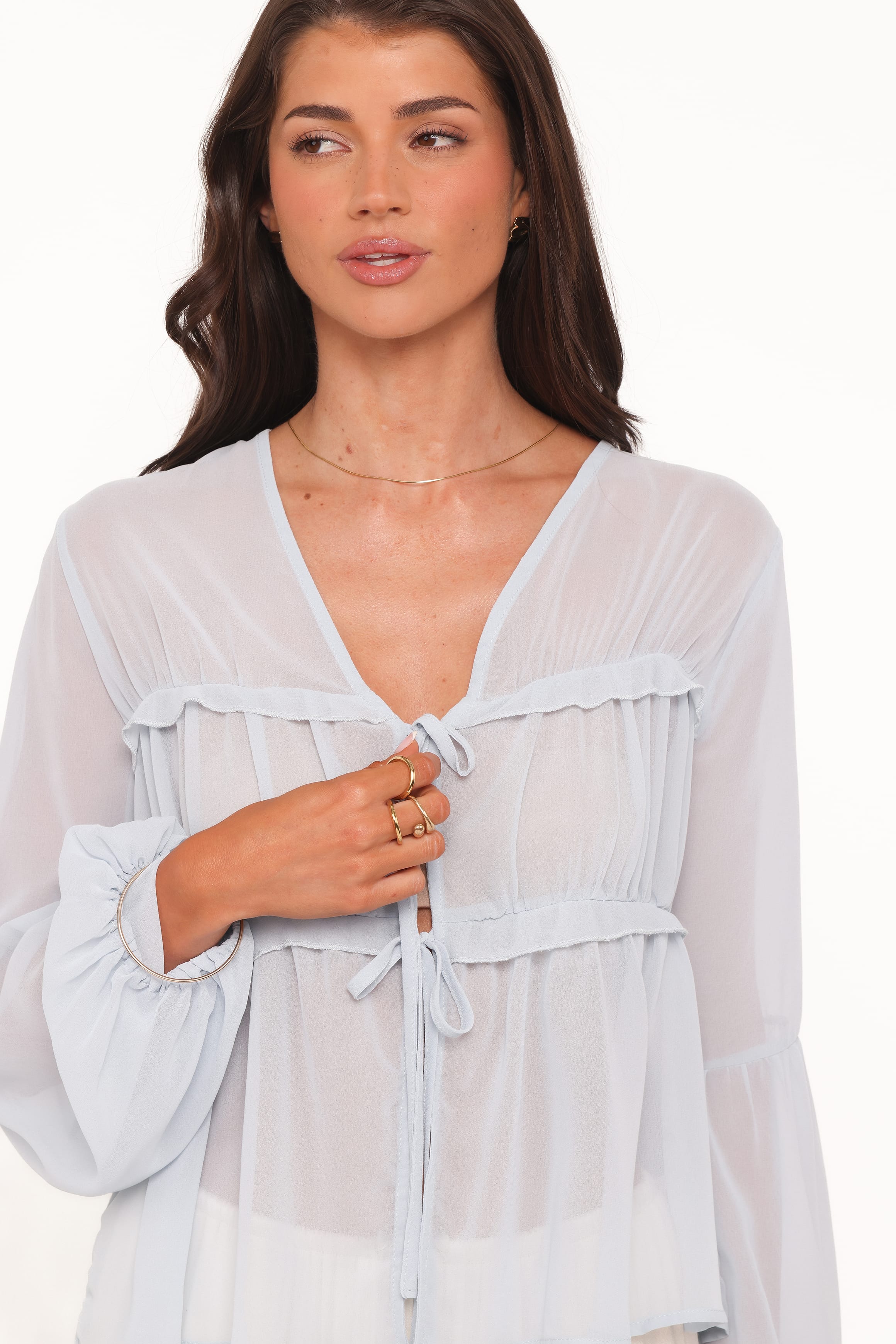 TOPS Chiaro Sheer Top - Light Blue