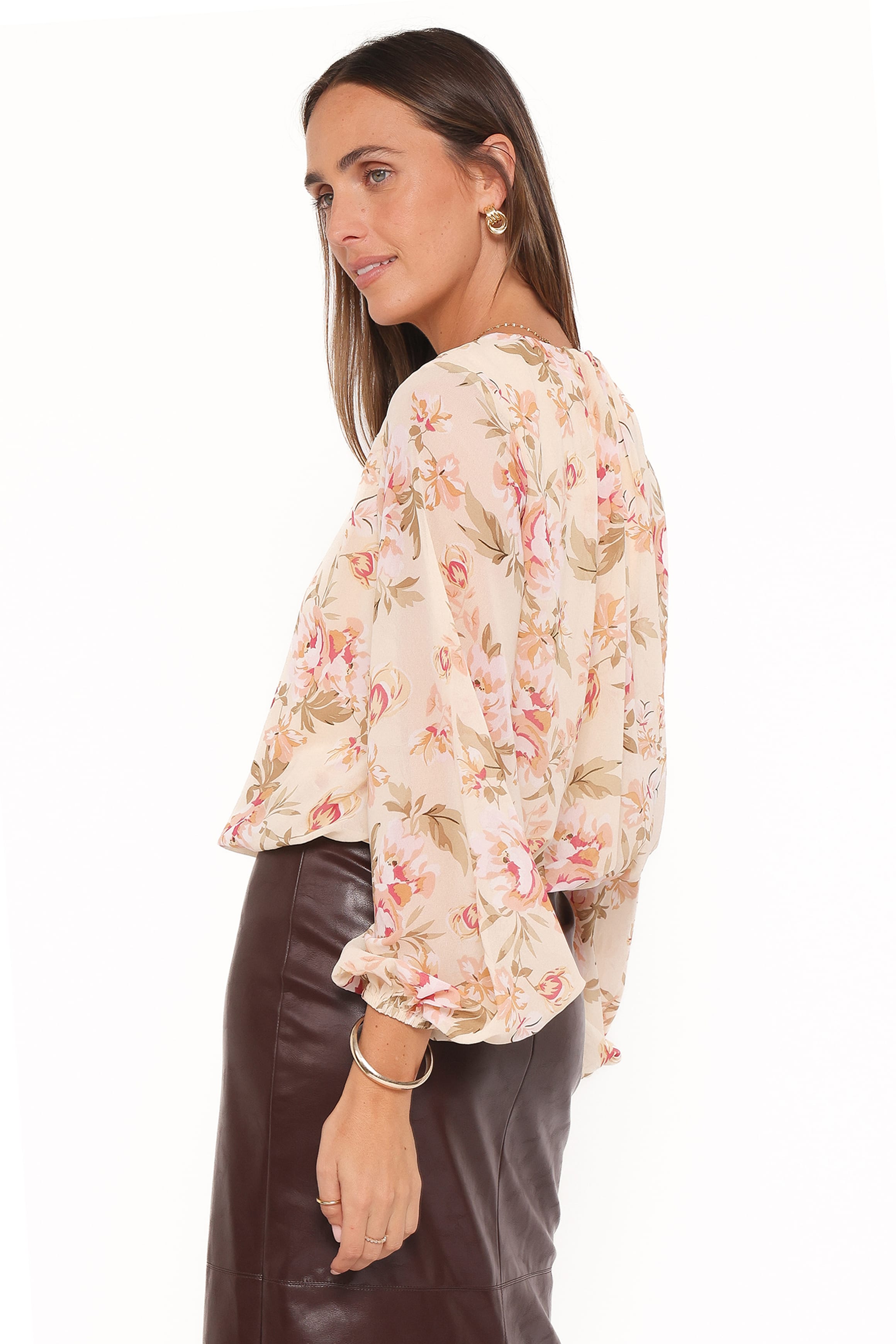 TOPS Dallas Long Sleeve Top - Cream Floral