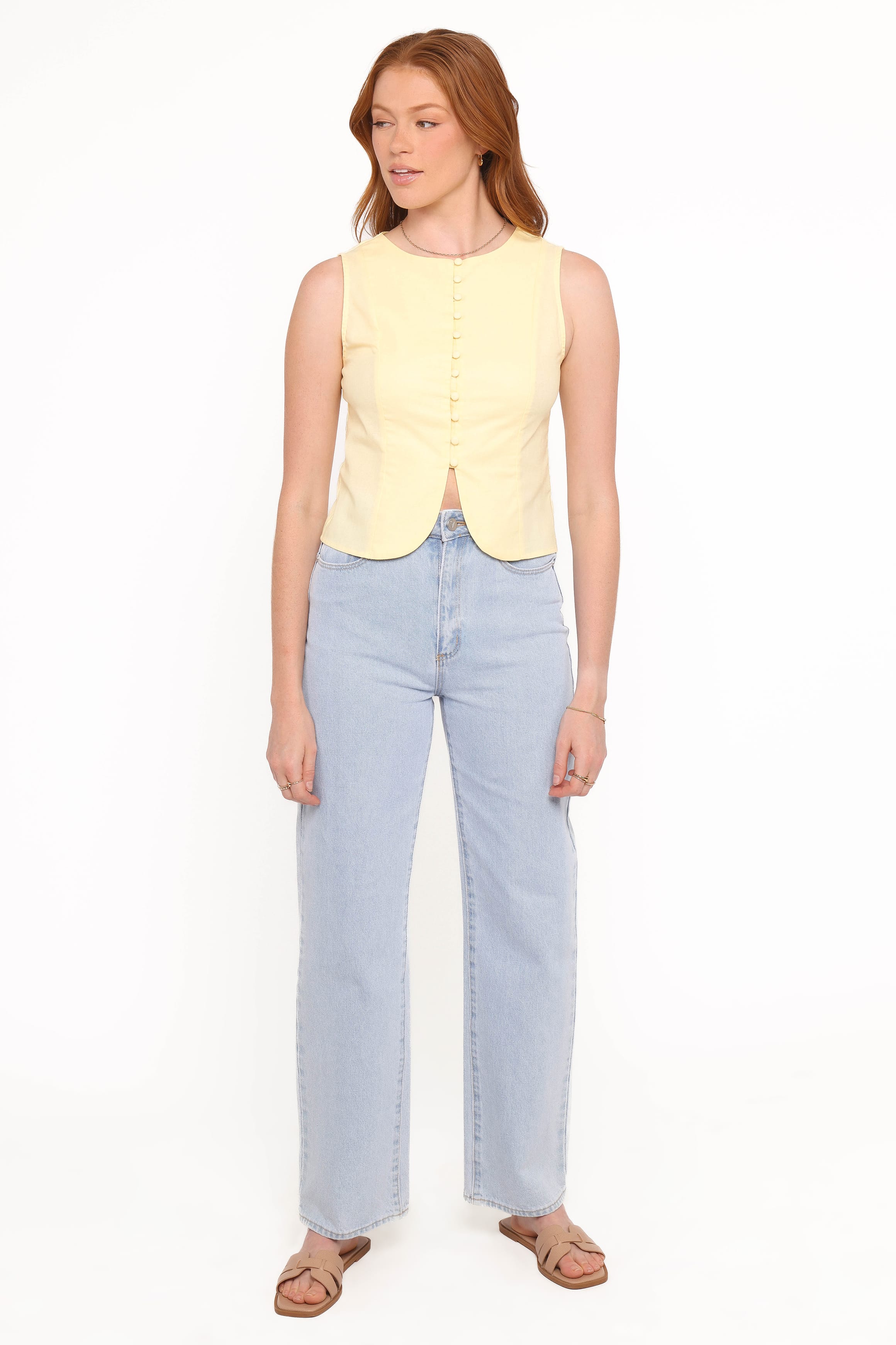 TOPS Daniella Linen Vest - Butter Yellow