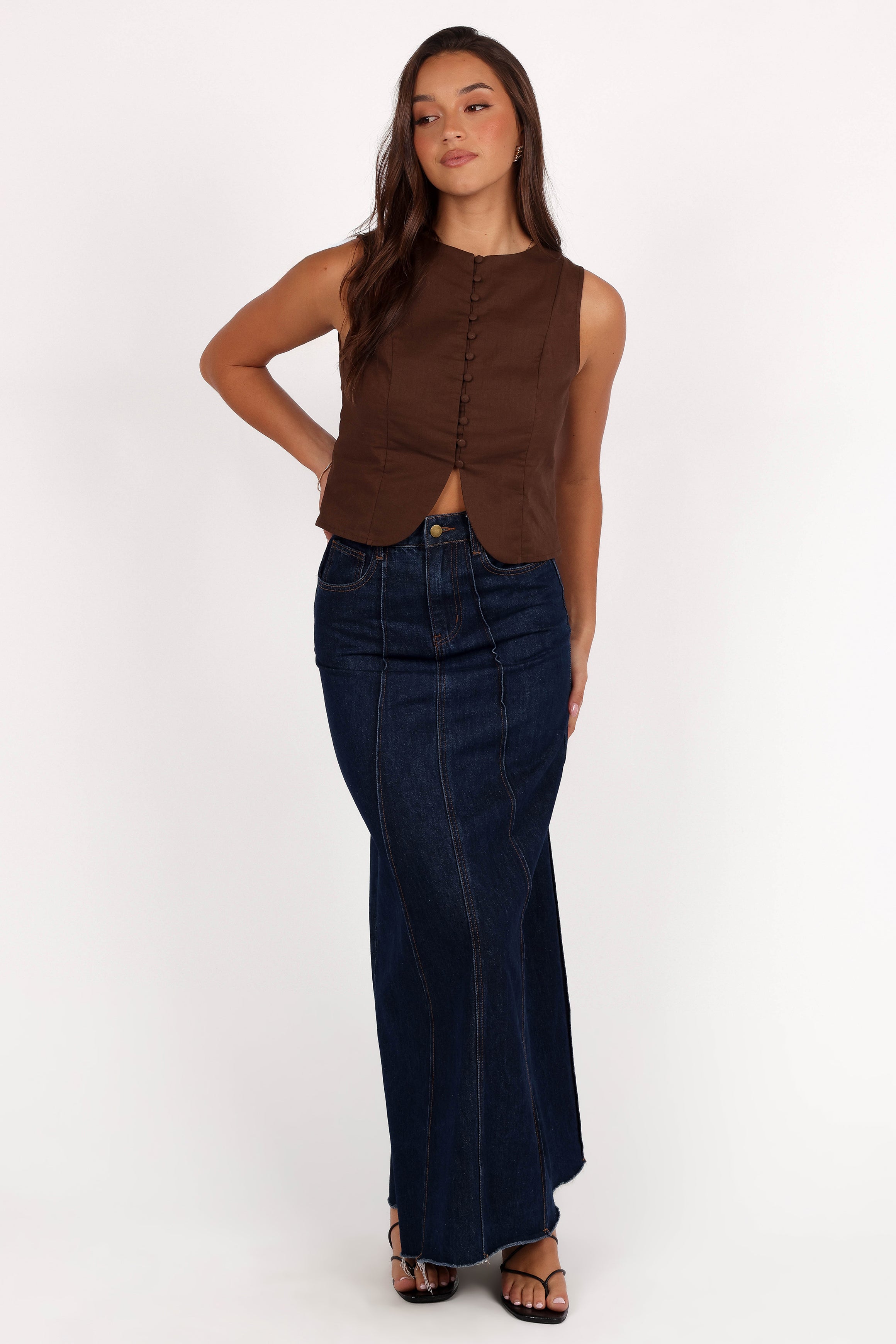 TOPS Daniella Linen Vest - Chocolate Brown