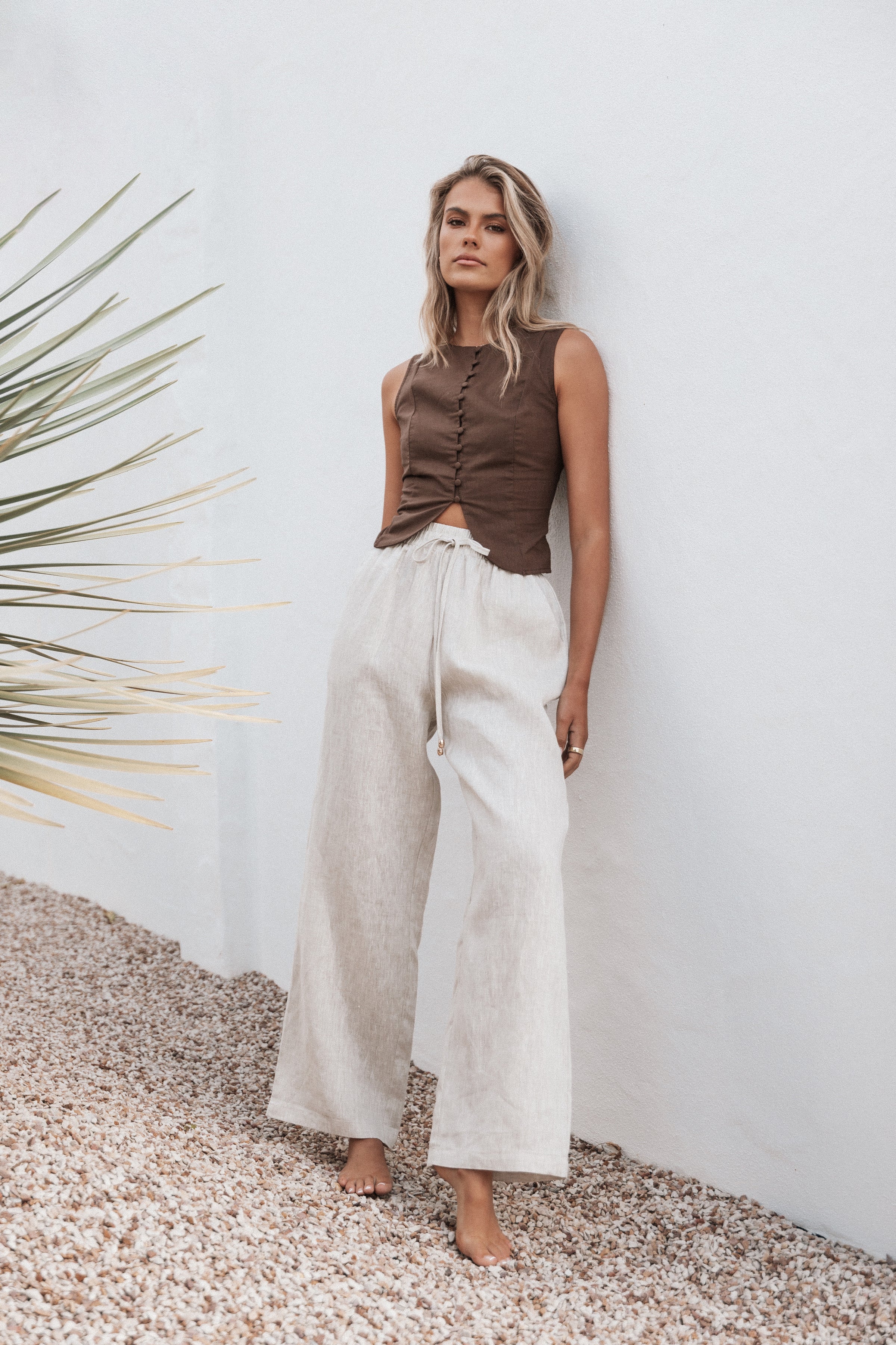 TOPS Daniella Linen Vest - Chocolate Brown