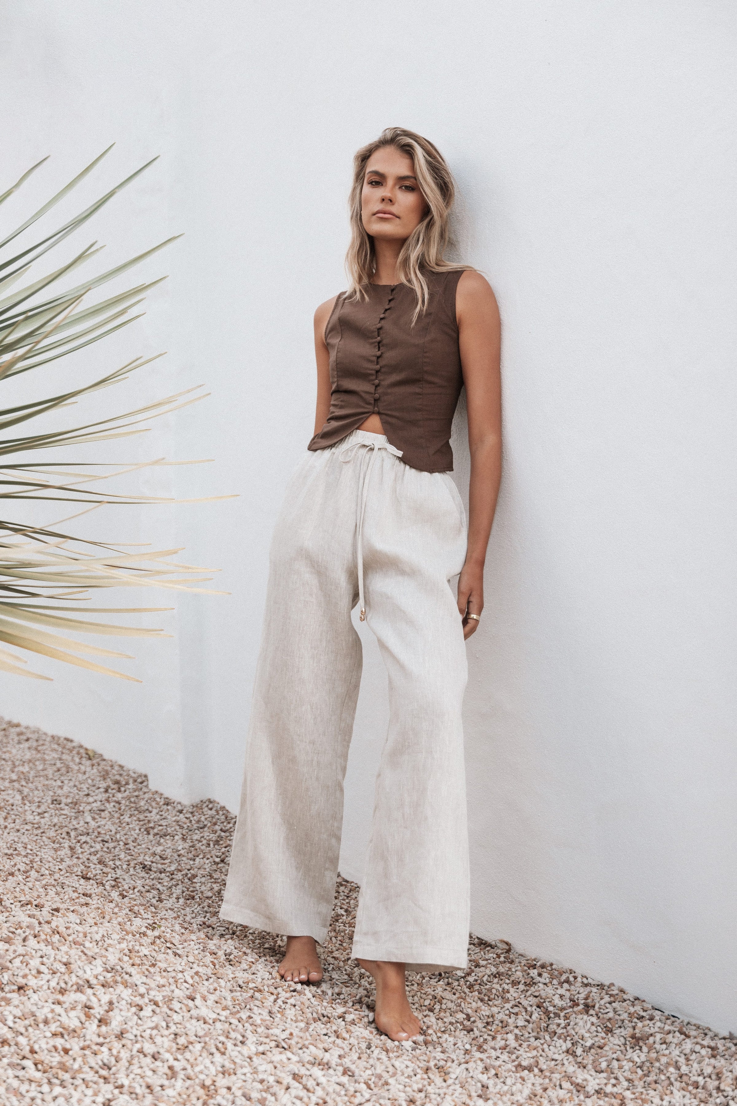 TOPS Daniella Linen Vest - Chocolate Brown