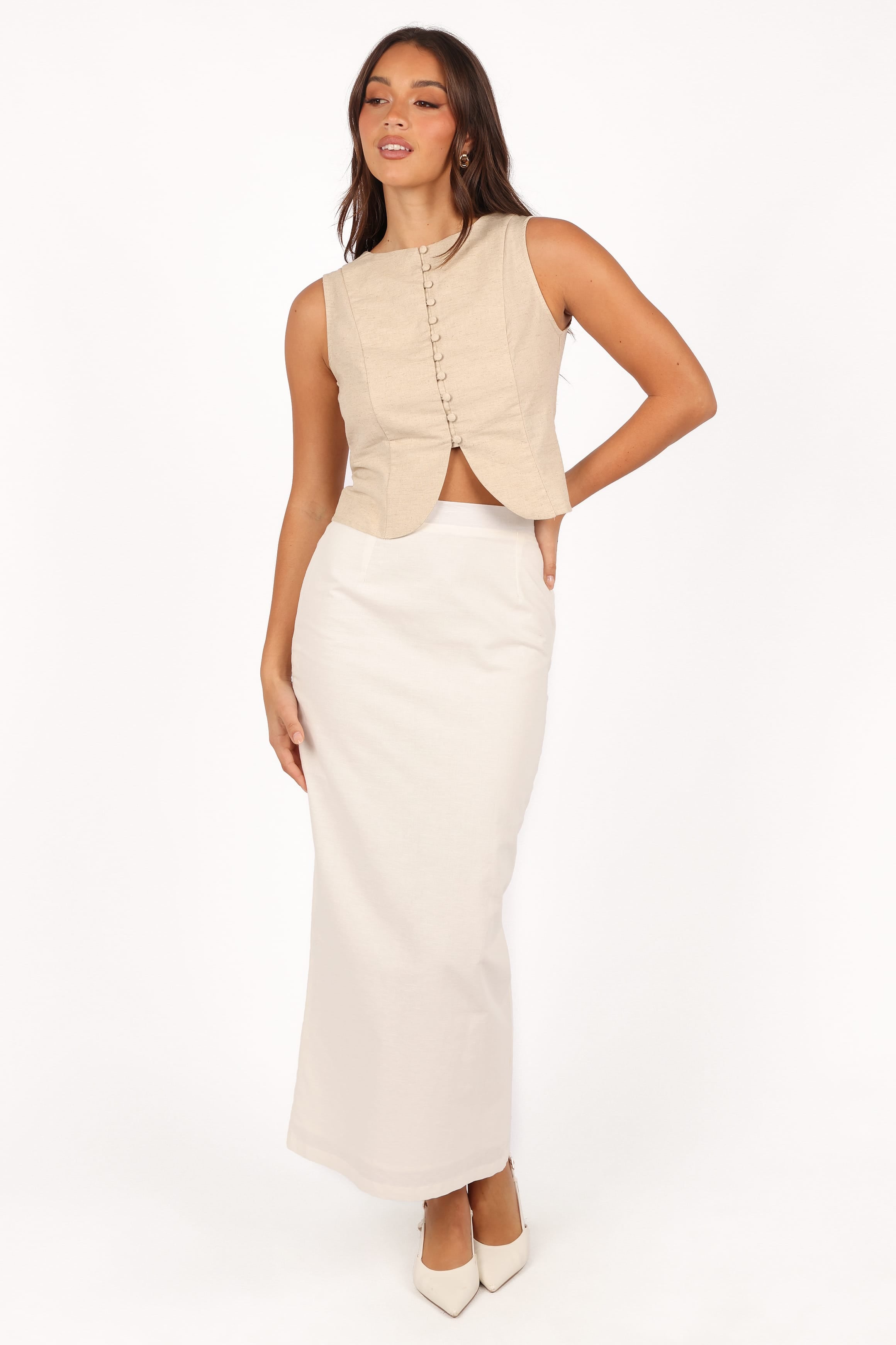 TOPS Daniella Linen Vest - Oatmeal