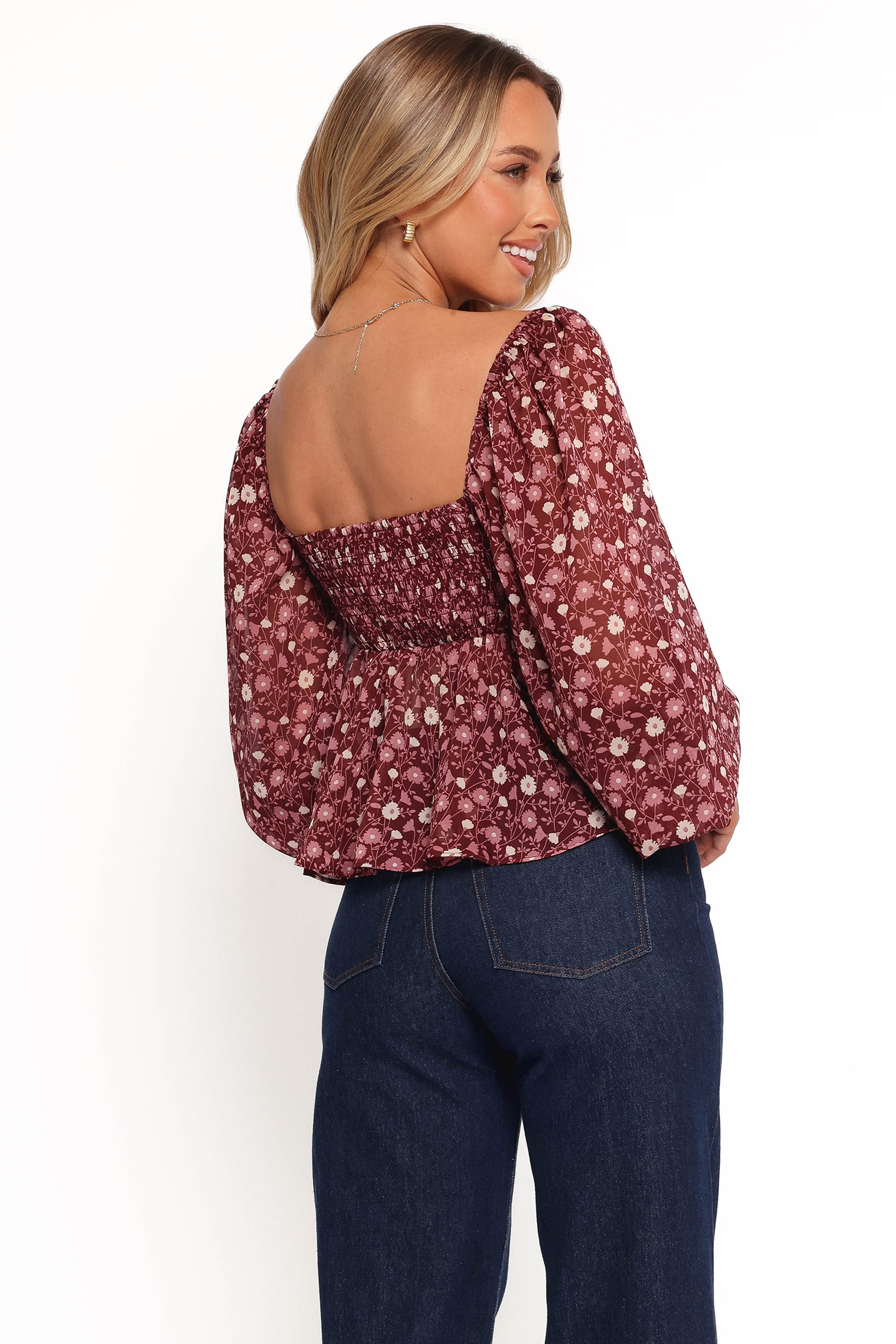 TOPS Darrie Long Sleeve Top - Burgundy Multi