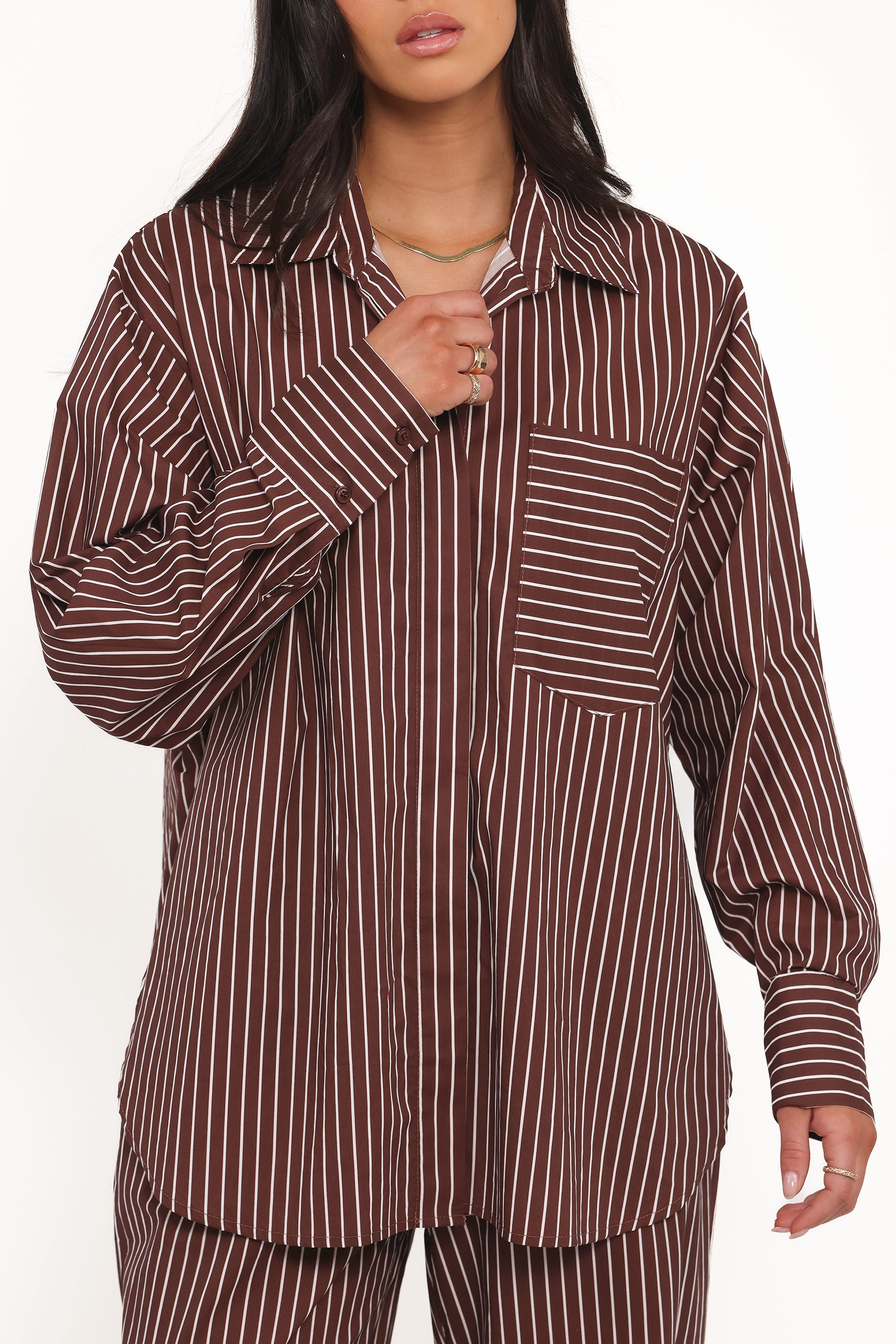 TOPS Darya Shirt - Chocolate Stripe
