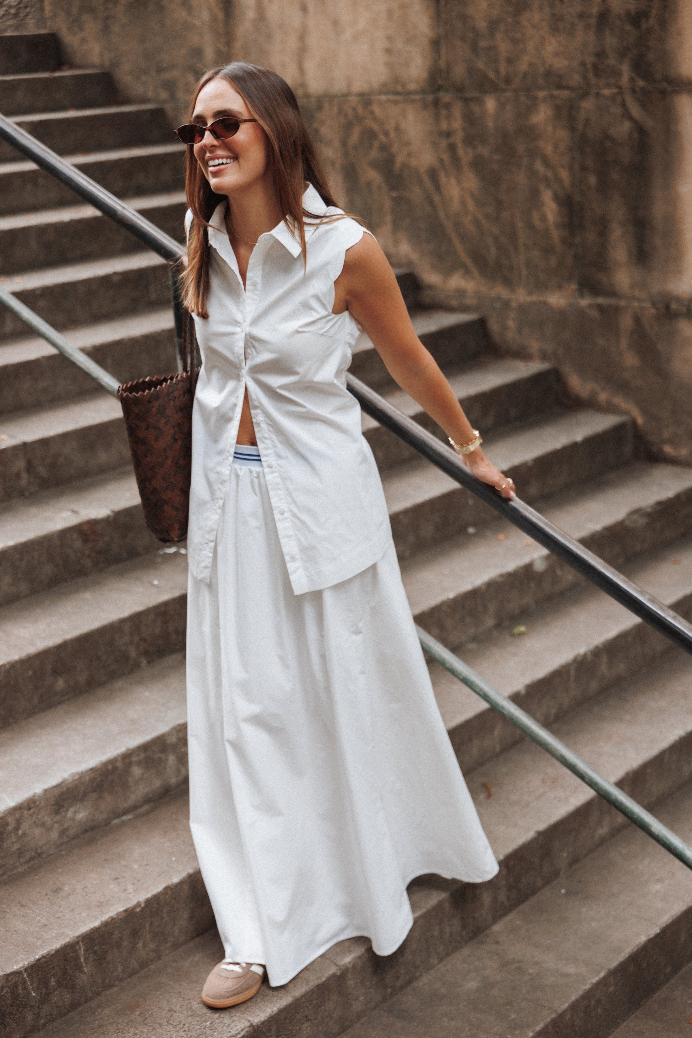 TOPS Deirdre Scallop Button Up Shirt - White