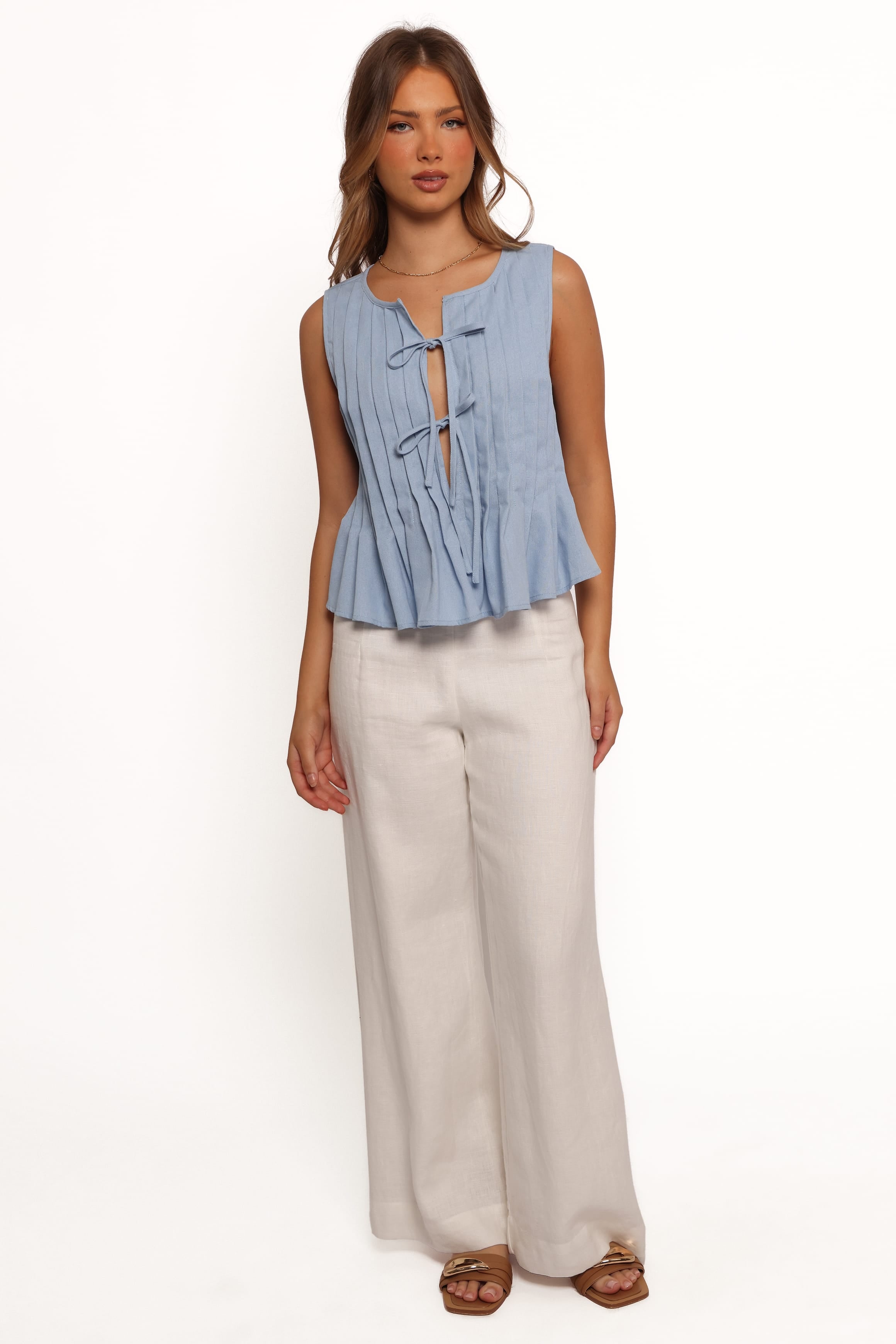 TOPS Delia Pleat Tie Top - Blue