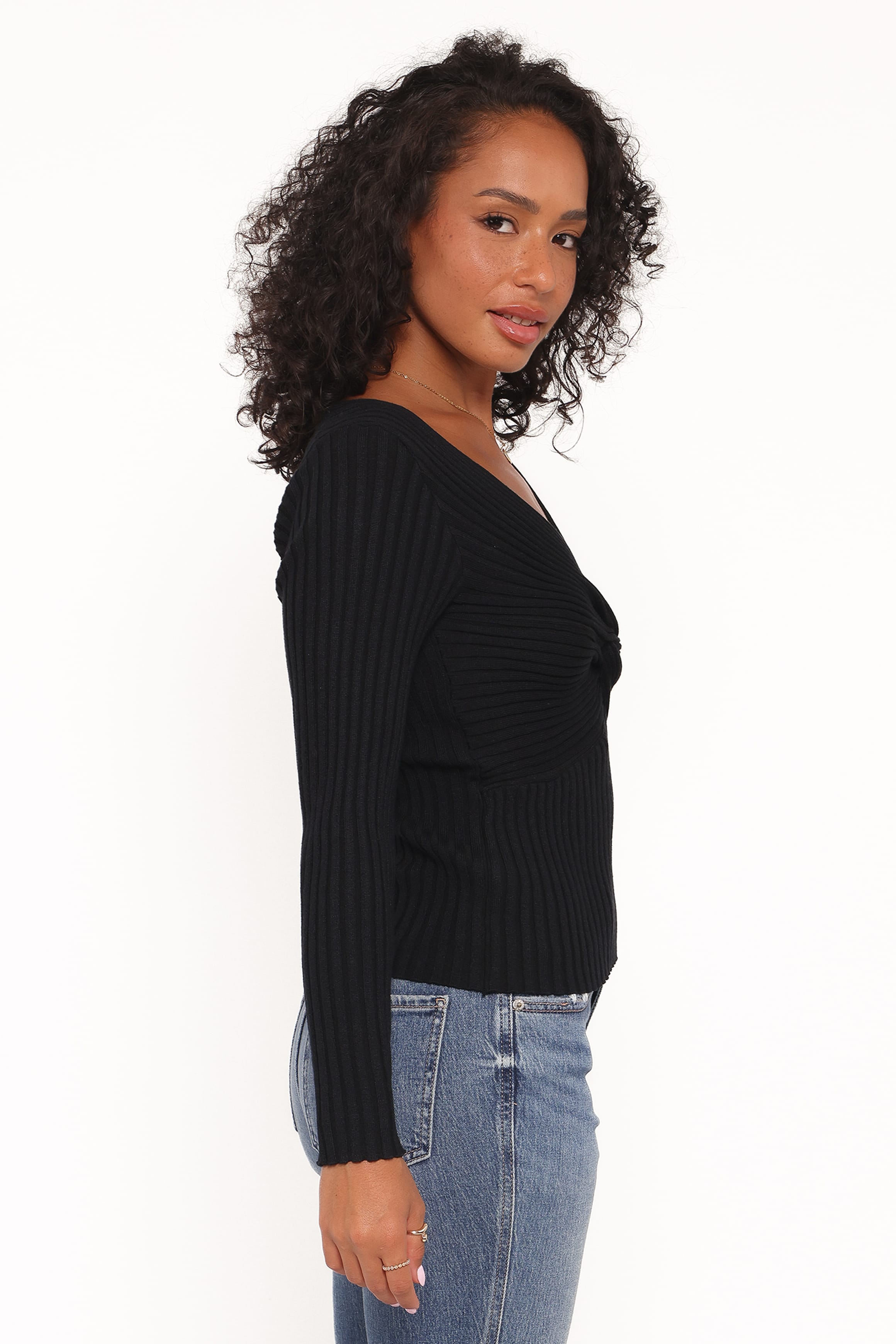 TOPS Demi Twist Detail Knit Top - Black