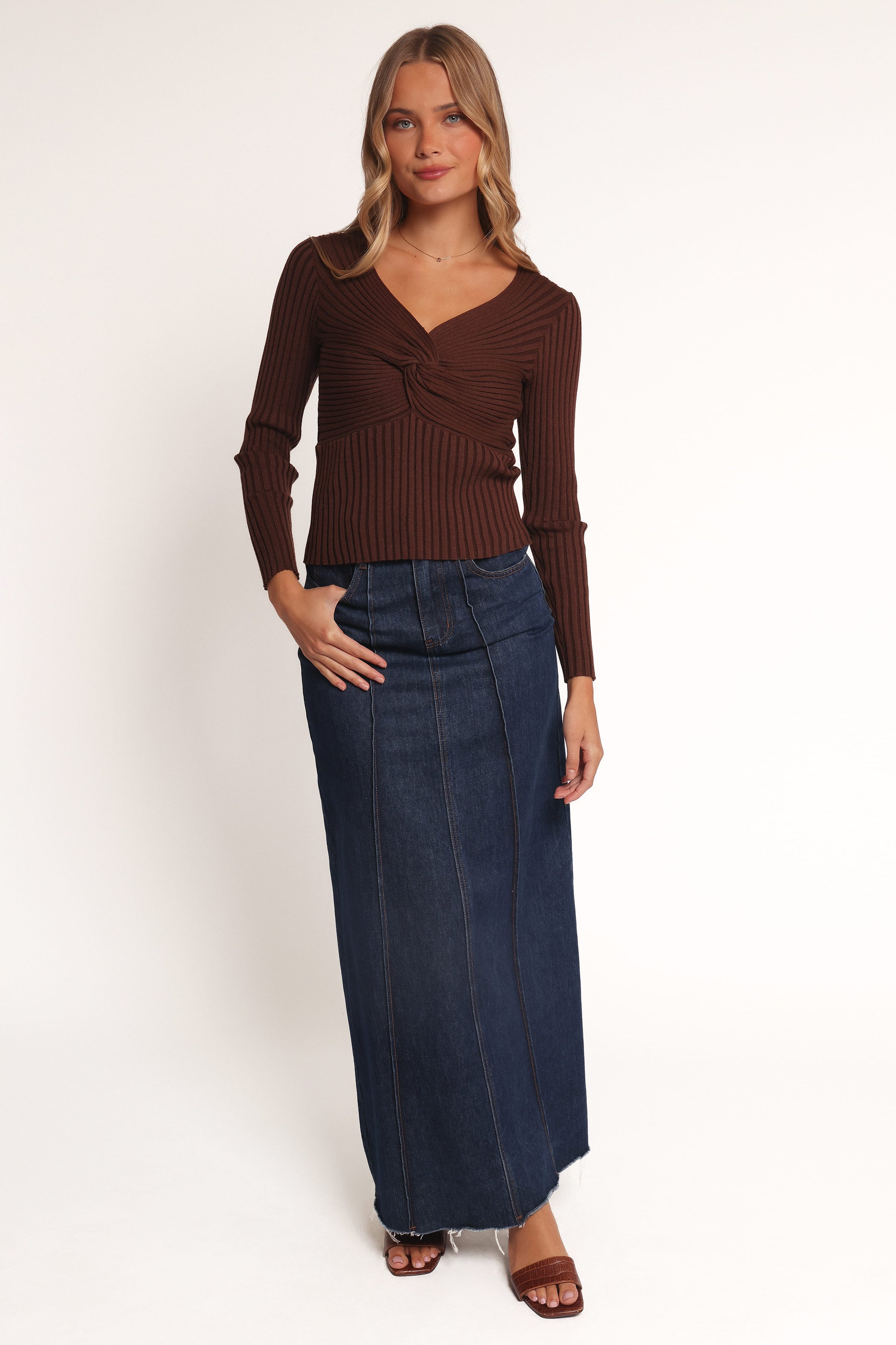 TOPS Demi Twist Detail Knit Top - Brown