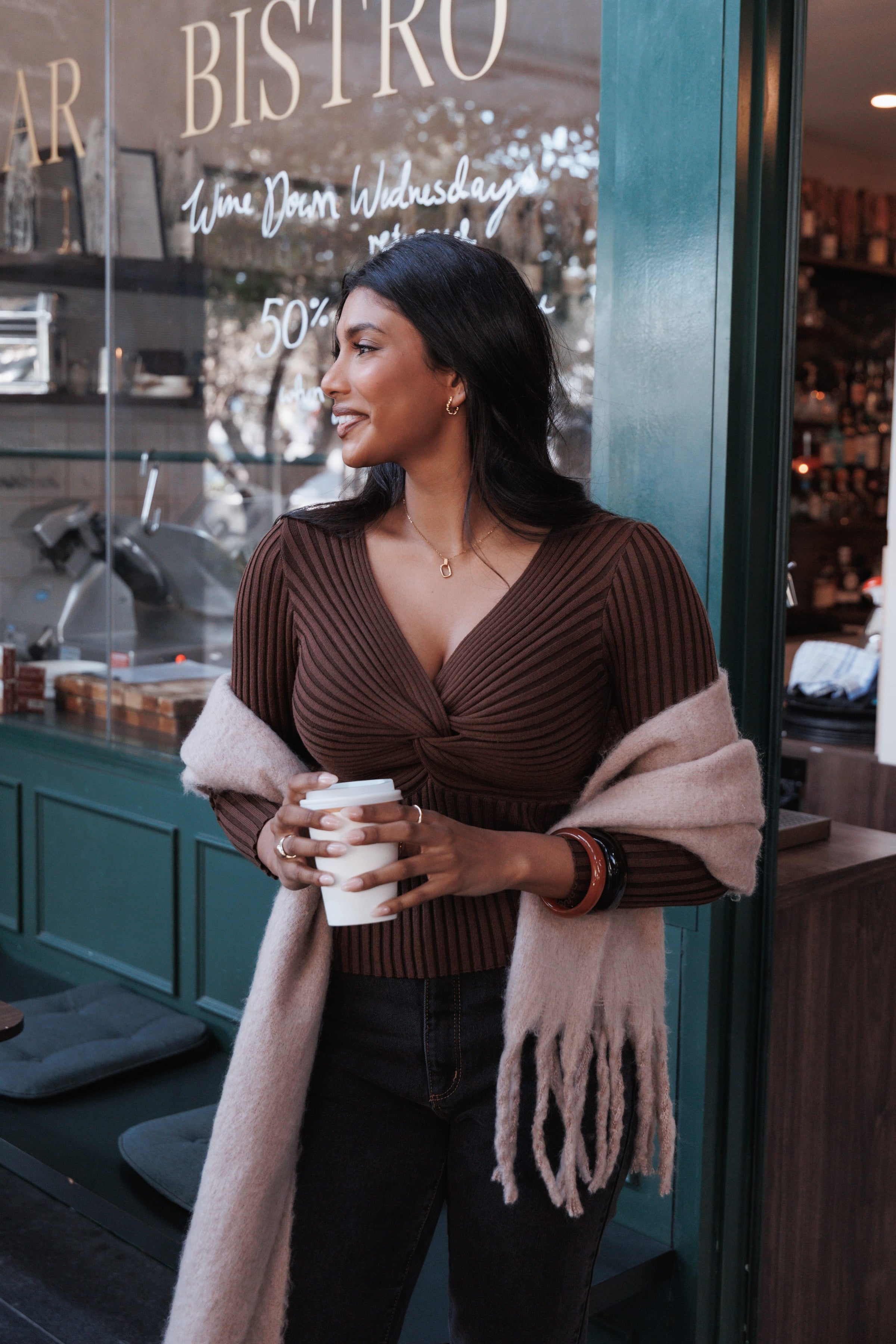 TOPS Demi Twist Detail Knit Top - Brown