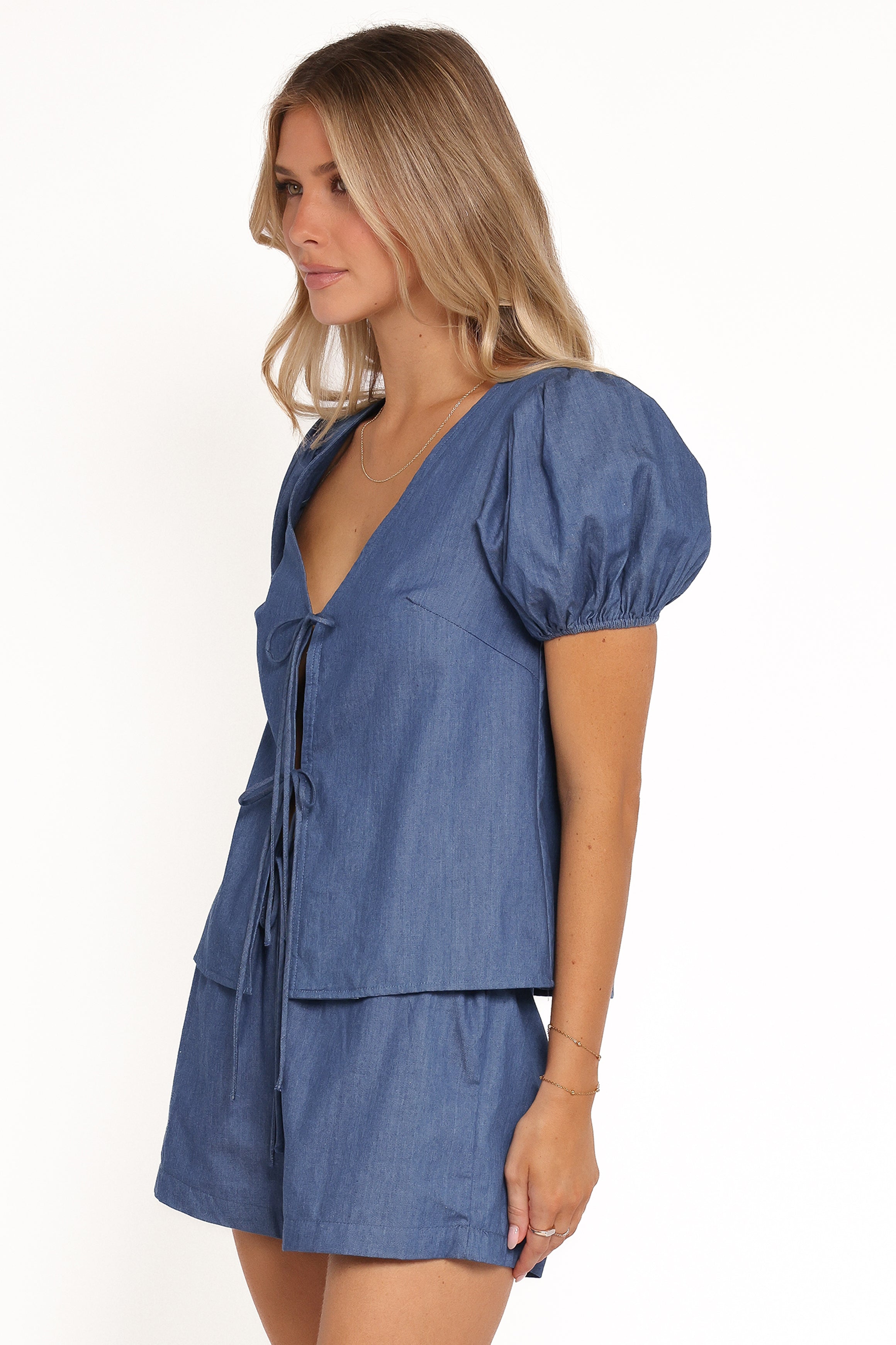 TOPS Dominic Tie Front Top - Denim