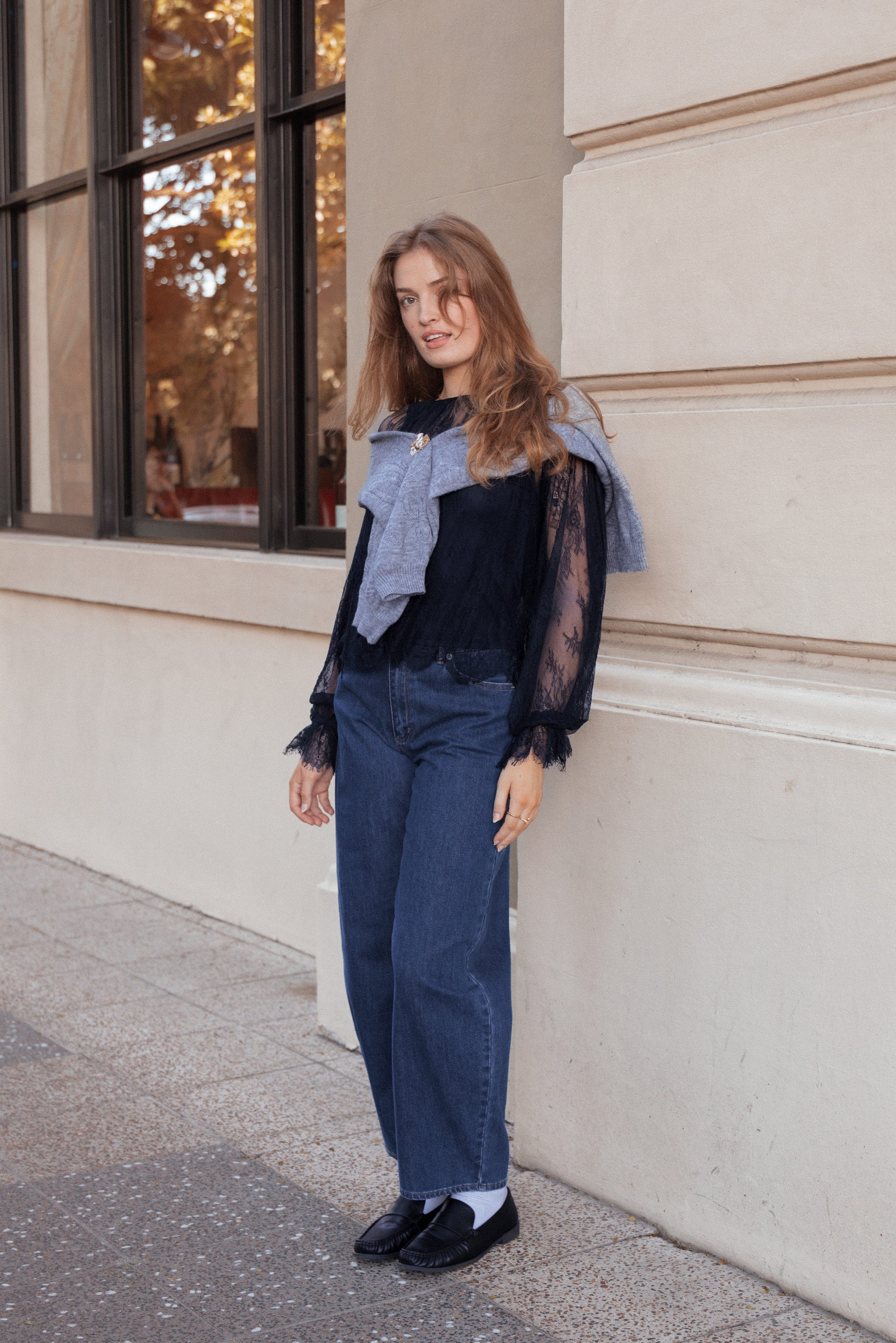 TOPS Duncan Sheer Lace Top - Midnight Navy