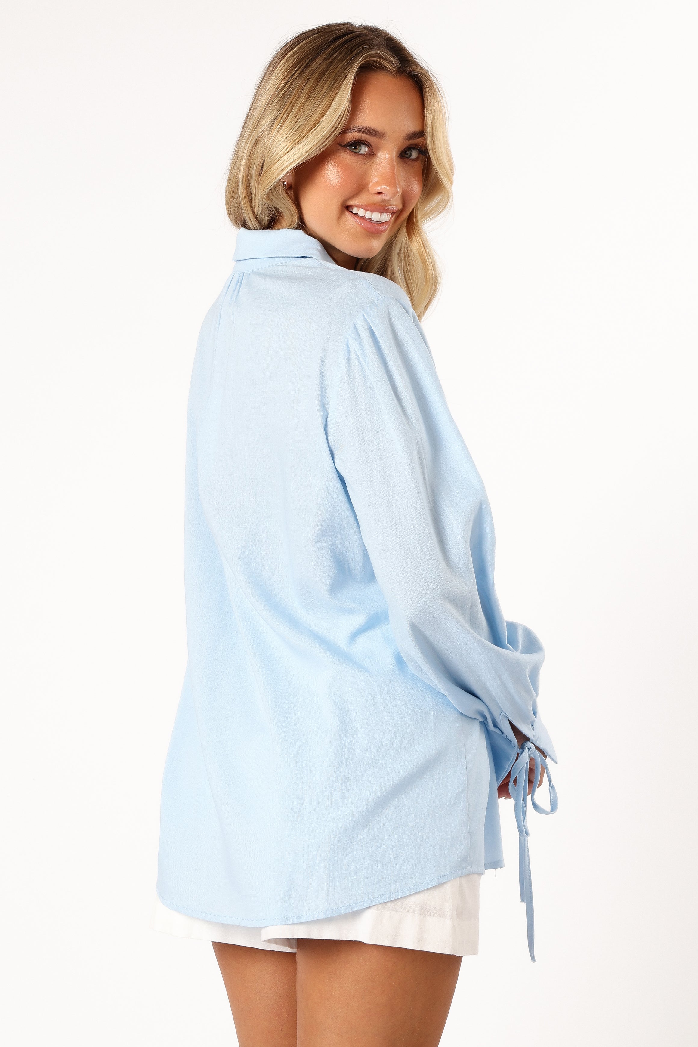 TOPS @Dylan Long Sleeve Button Up Top - Blue